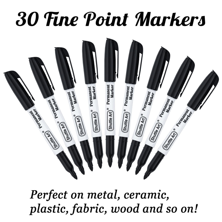 Shuttle Art Permanent Markers, 30 Pack Black Permanent Marker set,Fine Point, Works on Plastic,Wood,Stone,Metal and Glass for Doodling, Marking… 🍁 All In One Marketplace Canada
