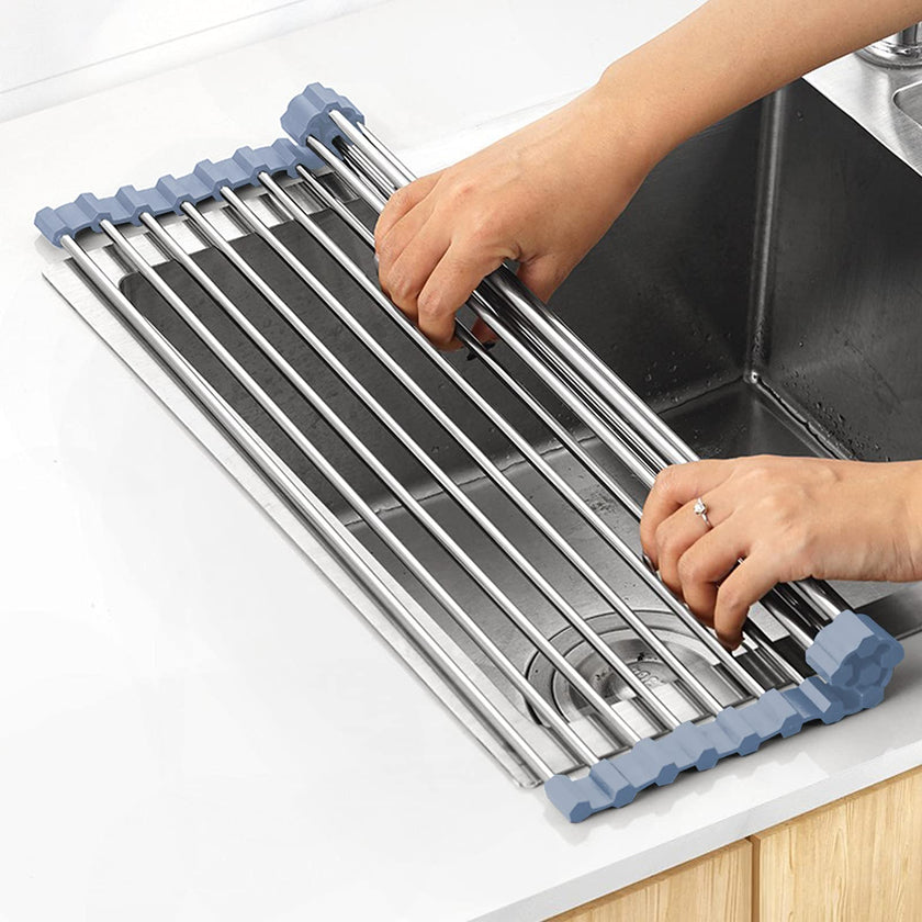 Over Sink Dish Drying Rack, Roll Up Dish Drying Rack Kitchen Sink Rack Dish Rack Stainless Steel Sink Drying Rack, Foldable Dish Drainer (17.5''x11.8'') 🍁 All In One Marketplace Canada
