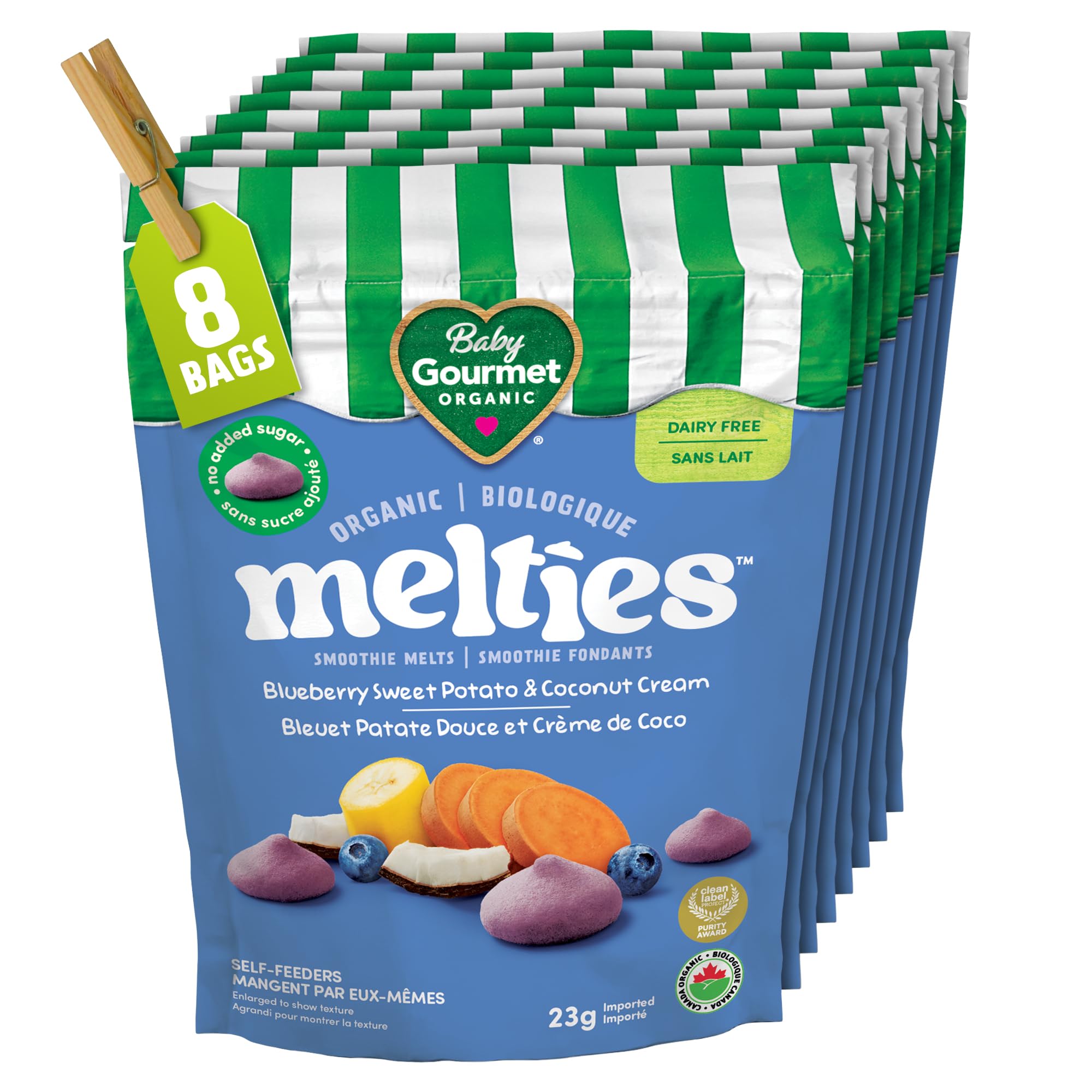 Baby Gourmet Melties, Blueberry, Sweet Potato & Coconut Cream, 23 g Bag (Pack of 8) | 8 Months+ | Meltable Snack for Self-Feeding | Organic | Canadian Brand 🍁 All In One Marketplace Canada