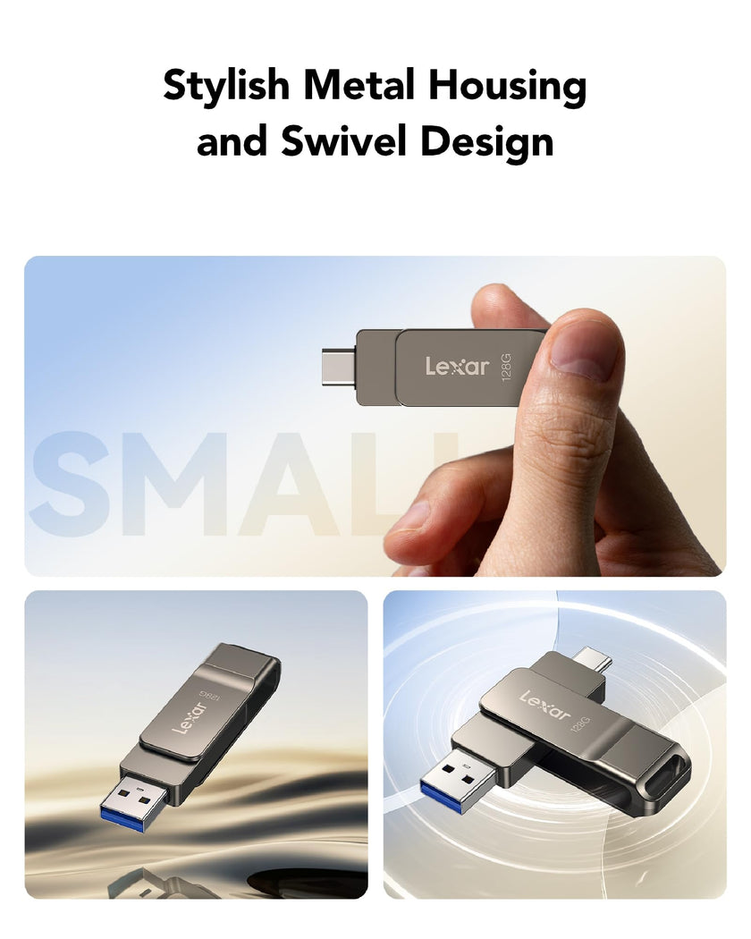 Lexar D40E 128GB Dual USB 3.2 Gen 1 Type-C Jump Drive, USB-C Flash Metal Housing Swivel Design Thumb Drive (Titanium Grey) 🍁 All In One Marketplace Canada