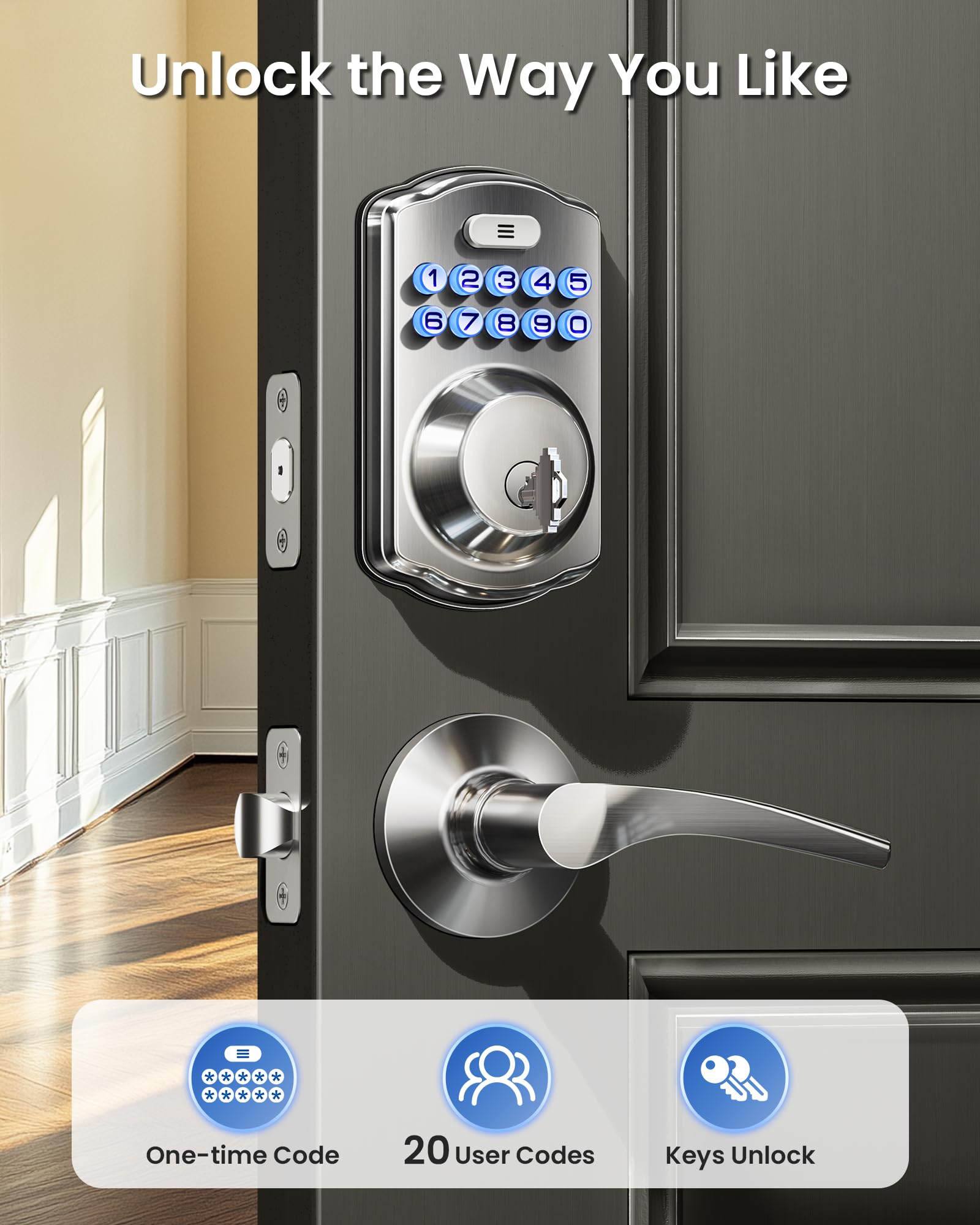 Veise Keyless Entry Door Lock with 2 Lever Handles - Electronic Keypad Deadbolt, Easy Installation Digital Smart Front Door Lock Set, Satin Nickel 🍁 All In One Marketplace Canada