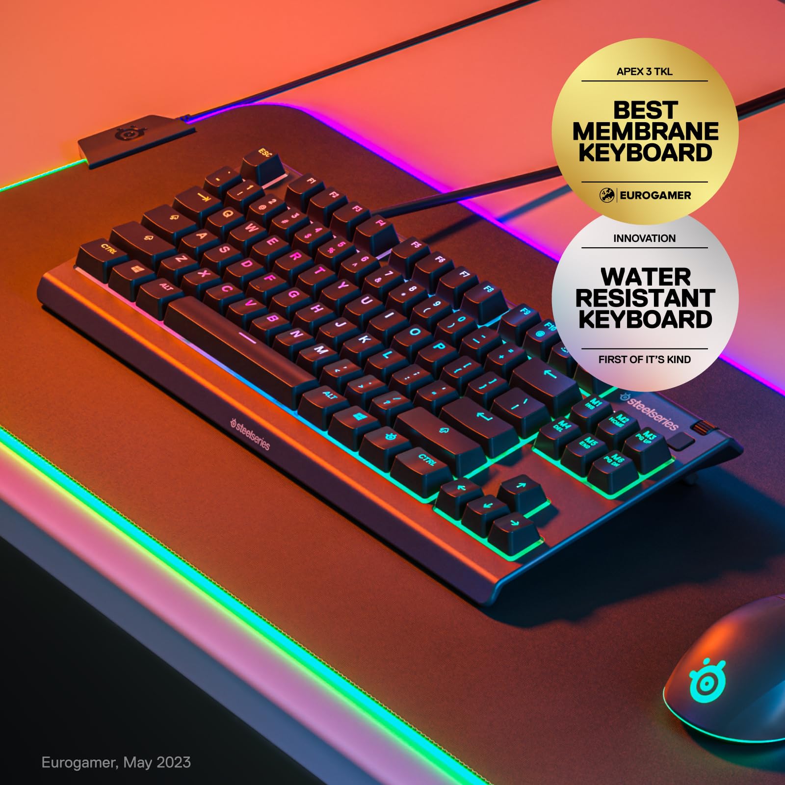 SteelSeries Apex 3 TKL RGB Gaming Keyboard – Tenkeyless Compact Form Factor - 8-Zone RGB Illumination – IP32 Water & Dust Resistant – Whisper Quiet Gaming Switch – Gaming Grade Anti-Ghosting, Black 🍁 All In One Marketplace Canada