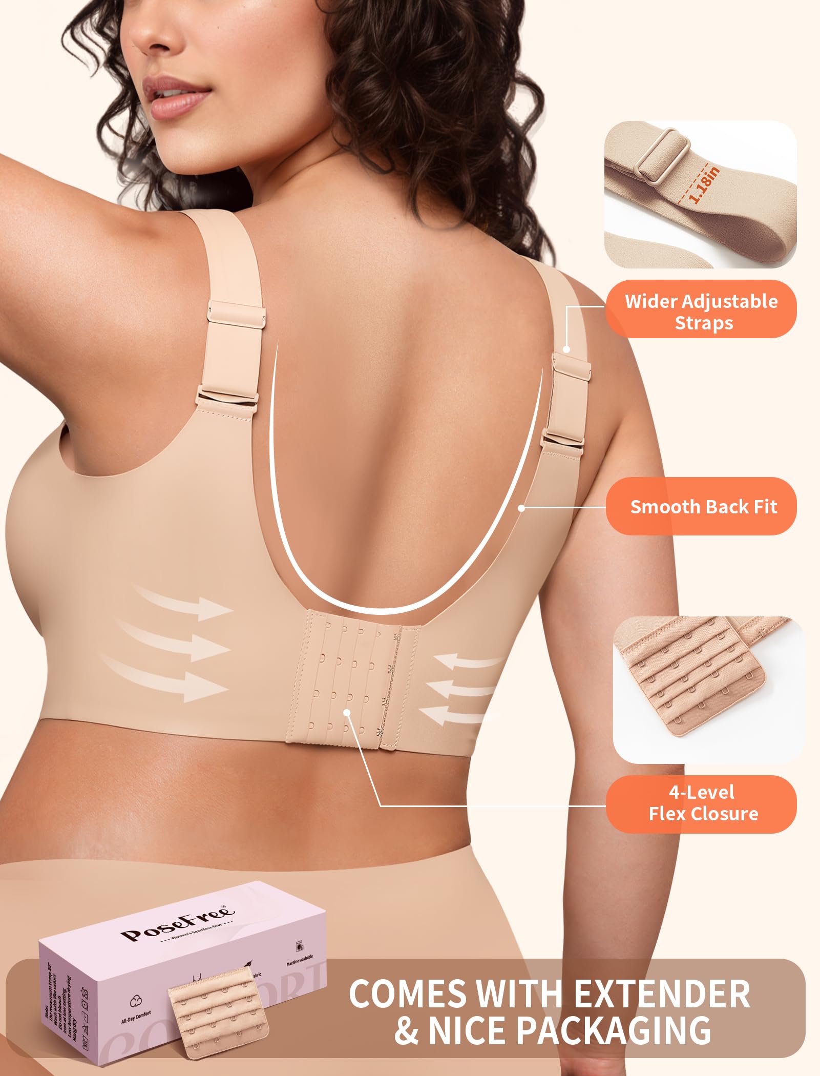 PoseFree Jelly Bras for Women Full Coverage Full Support and Lift No Underwire Back Smoothing Bralette Everyday Bra (Nude,XL) 🍁 All In One Marketplace Canada