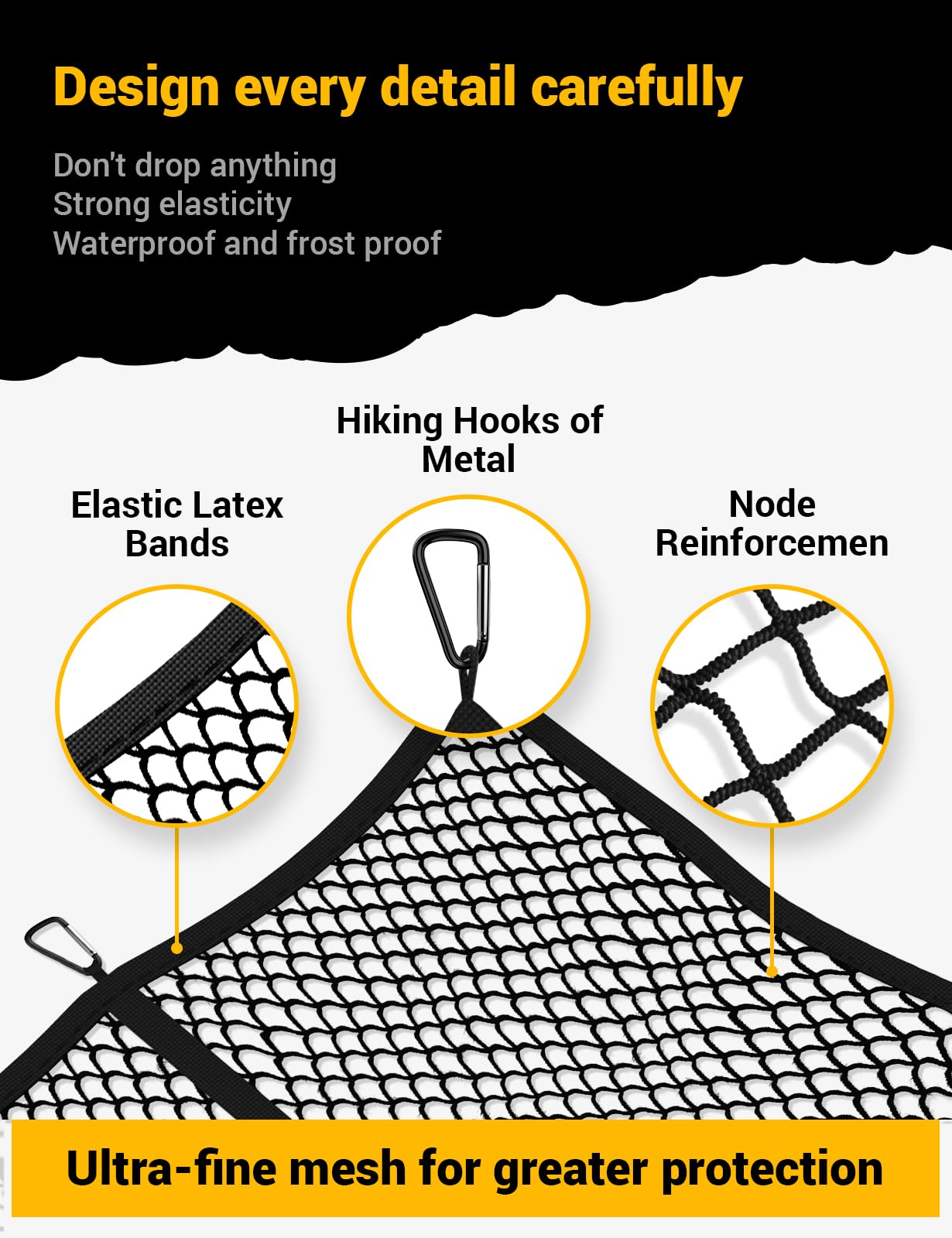AUTOWN Cargo Net for Pickup Truck Bed - Stretchable 4'x4' to 7'x7', High Elastic Fine Mesh 1''x1'' with 8 Metal Carabiners - Ideal for ATV, SUV, UTV, Truck and Boat Use (Single Layer) 🍁 All In One Marketplace Canada