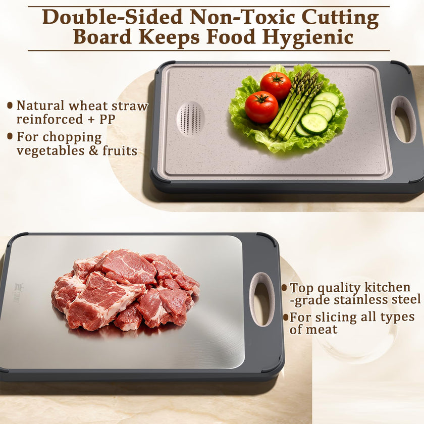 GUANCI Cutting Board for Kitchen Double Sided 304 Stainless Steel Chopping Board Food-Grade Stainless Steel and Wheat Straw PP Large Size 16”×11” Easy to Clean 🍁 All In One Marketplace Canada