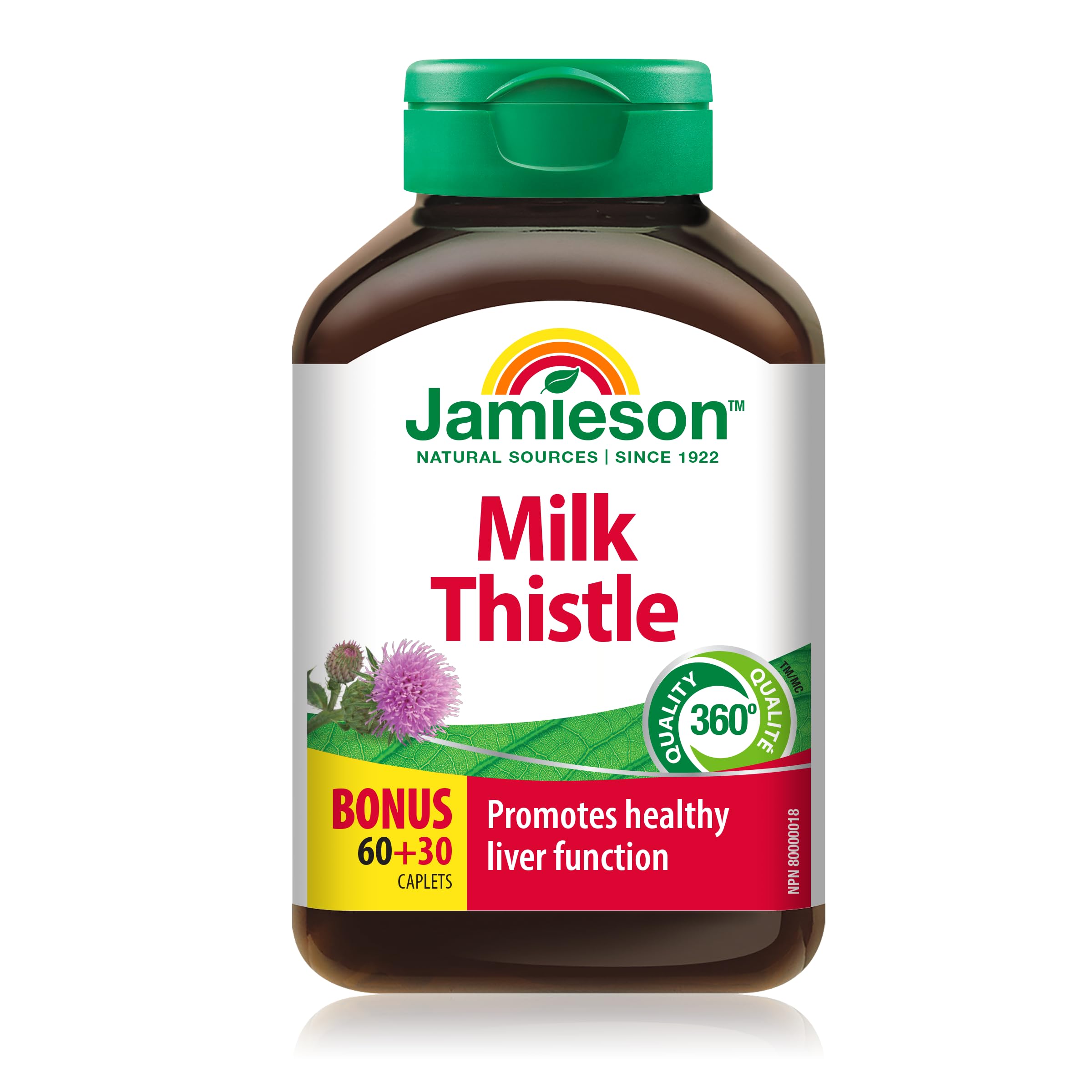 Jamieson Milk Thistle 150 mg, Supports Liver Function, Helps Relieve Digestive Disturbances. Non-GMO, Gluten-Free, 90 Vegetarian Caplets, Proudly Canadian 🍁 All In One Marketplace Canada