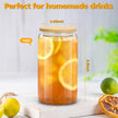 sungwoo Glass Cups with Bamboo Lids and Straws, 16OZ Ice Coffee Cup, Drinking Cup Set with Wooden Lids, Home Essential Glass Tumblers for Beer, Cocktail, Tea and Latte Clear (4) 🍁 All In One Marketplace Canada