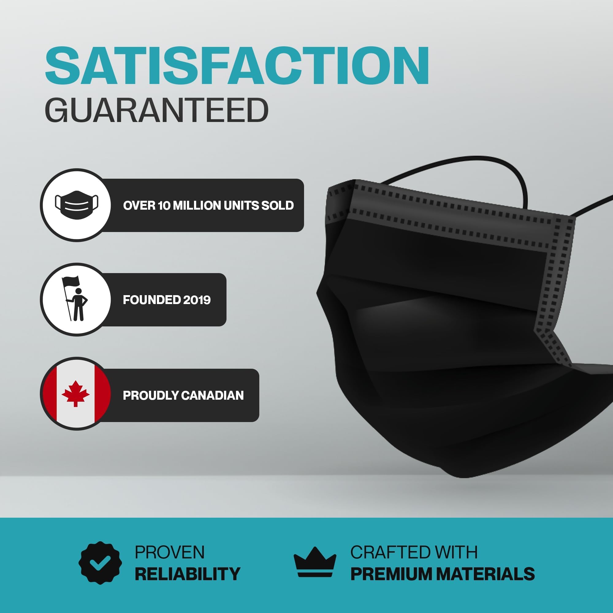 SURESAFE Premium Black Mask - Disposable Face Mask Pack of 100, 3 Ply face mask with Ear Loop, Women and Men Face Mask, High Filtration 🍁 All In One Marketplace Canada