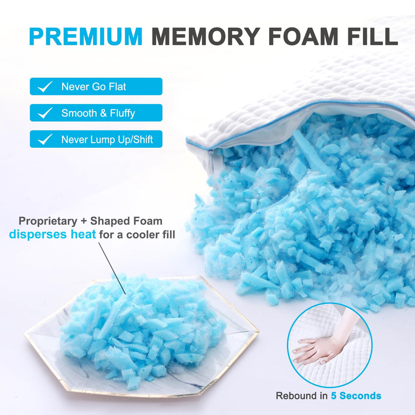 VVZ Cooling Shredded Memory Foam Pillows Queen Size 2 Pack, Adjustable Firm Bed Pillows for Side Back Stomach Sleepers, Luxury Gel Pillow for Hot Sleepers with Breathable Washable Cover 🍁 All In One Marketplace Canada
