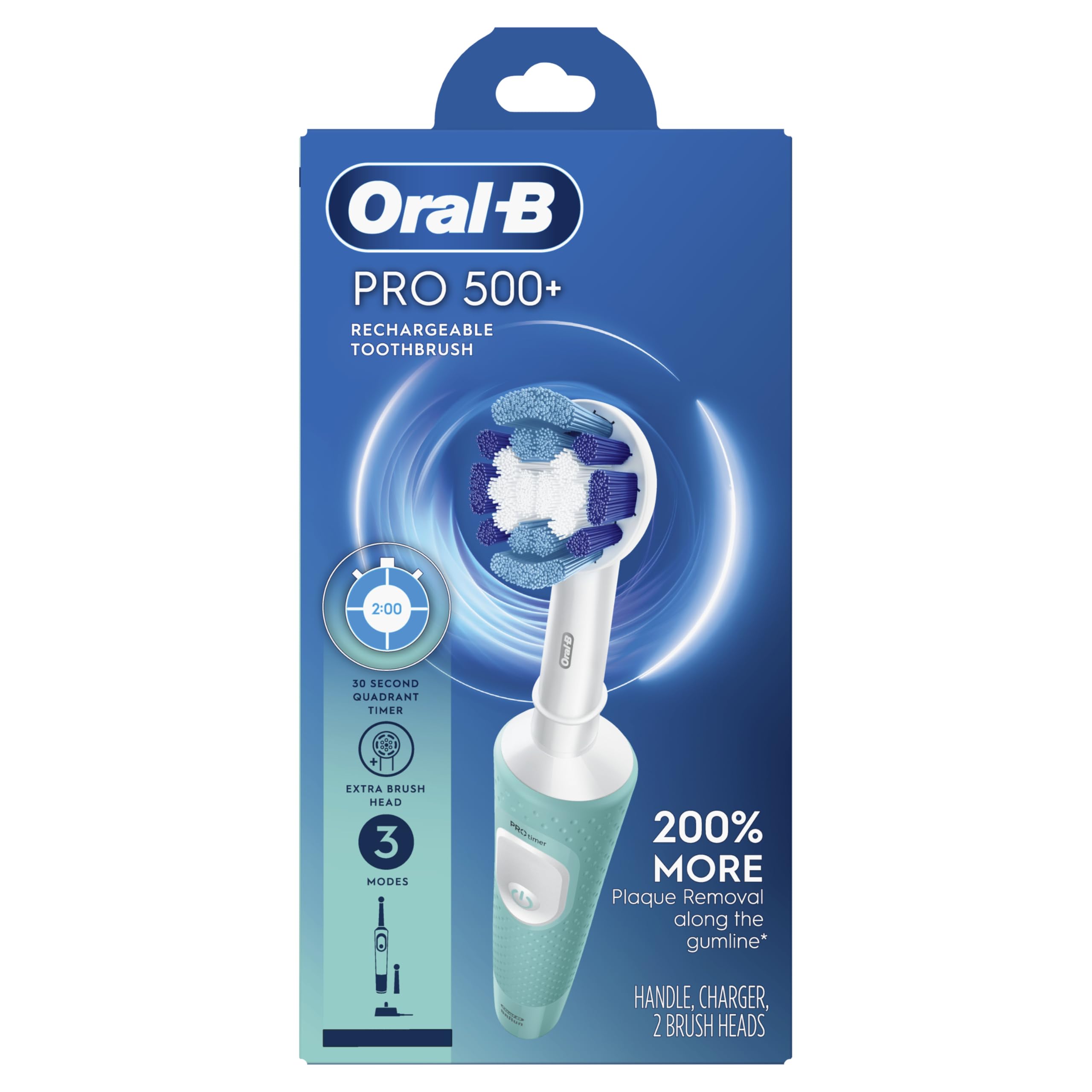 Oral-B Pro 500 + Electric Toothbrush with (1) Precision Clean Brush Head and (1) Sensitive Clean Brush Head, Rechargeable, Mint 🍁 All In One Marketplace Canada