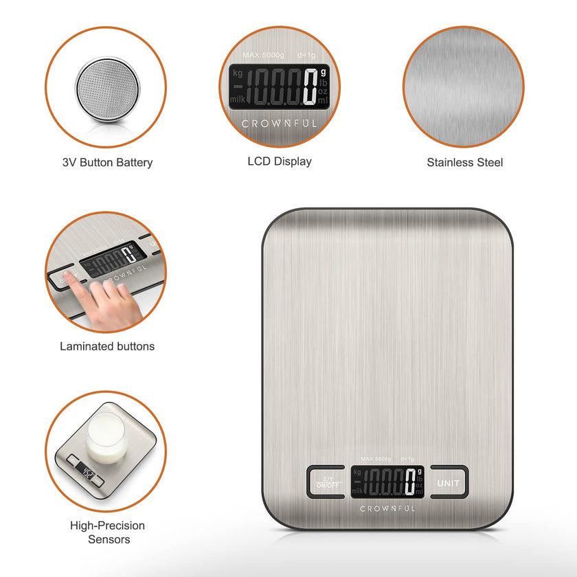 CROWNFUL Food Scale, 11lb Digital Kitchen Scales Weight Ounces and Grams for Cooking and Baking, 6 Units with Tare Function (Battery Included) 🍁 All In One Marketplace Canada