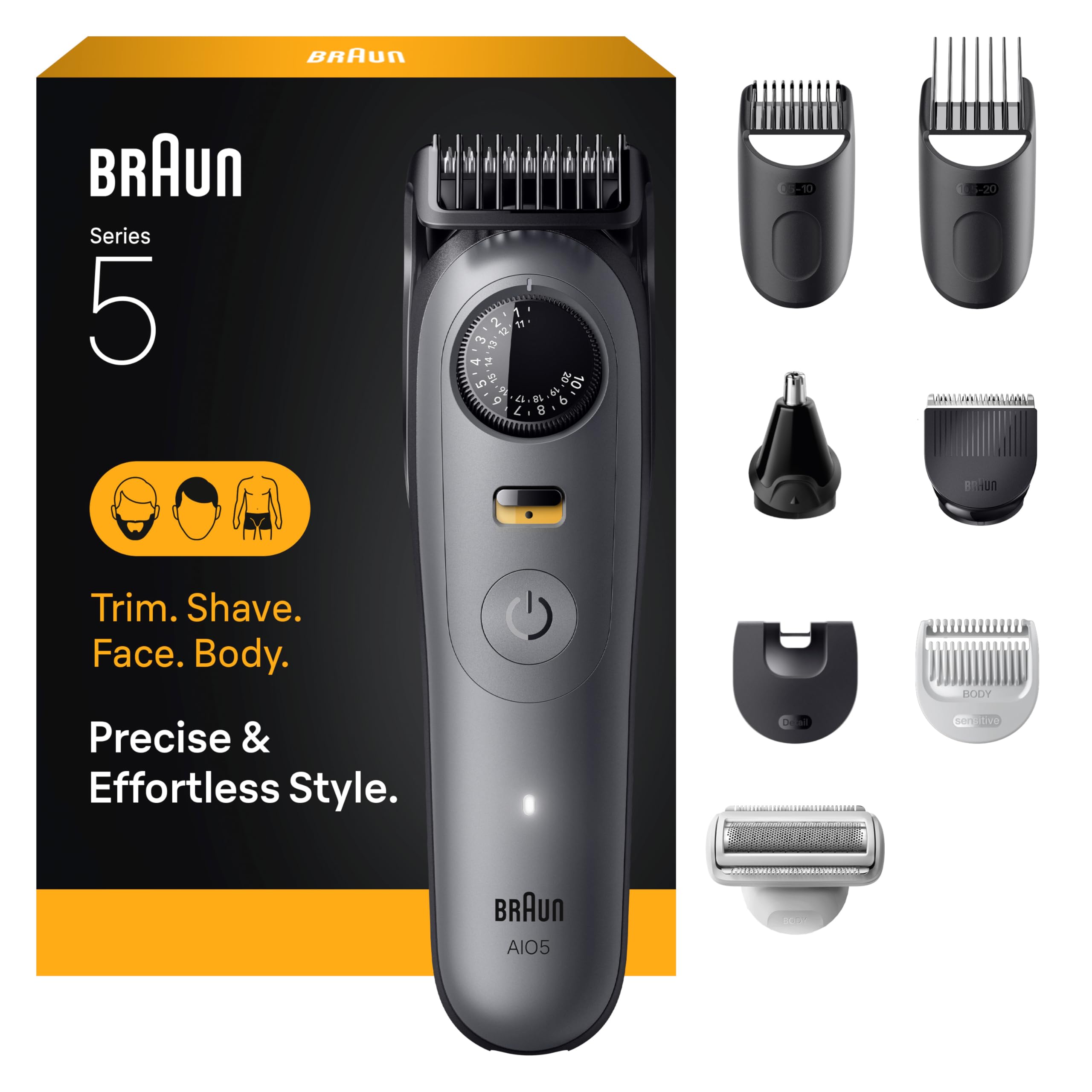 Braun All-in-One Series 5 Trimmer Kit, 40 Lengths, Ultra Sharp Blade, AIO 5510, Moonstone Grey 🍁 All In One Marketplace Canada