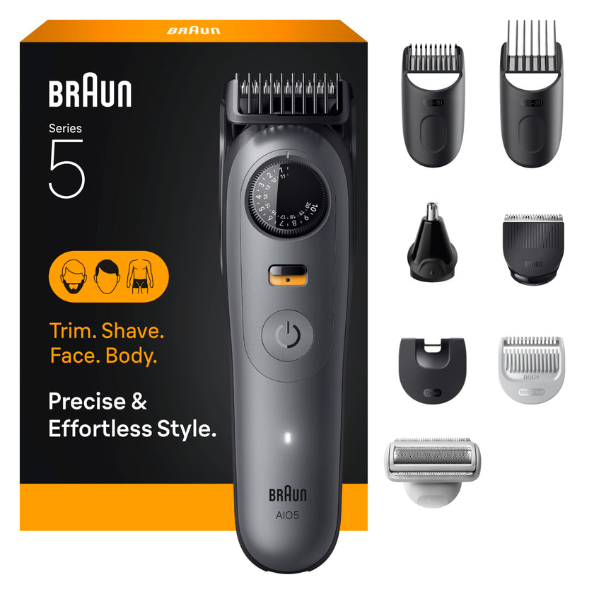 Braun All-in-One Series 5 Trimmer Kit, 40 Lengths, Ultra Sharp Blade, AIO 5510, Moonstone Grey 🍁 All In One Marketplace Canada