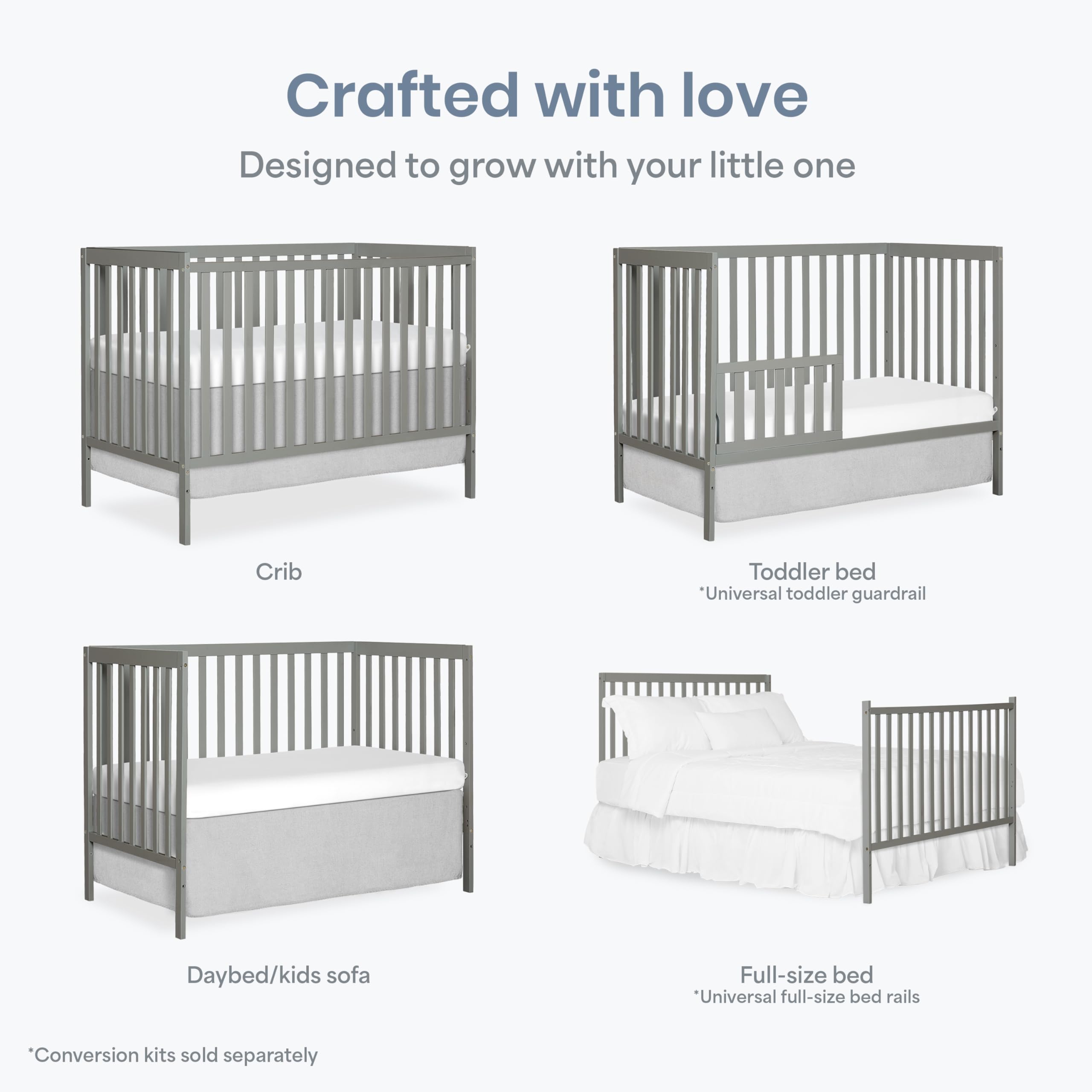 Dream On Me Synergy 5-in-1 Convertible Crib in Cool Grey, Greenguard Gold Certified, BSA Certified, 3 Mattress Height Settings, Classic Nursery Furniture 🍁 All In One Marketplace Canada