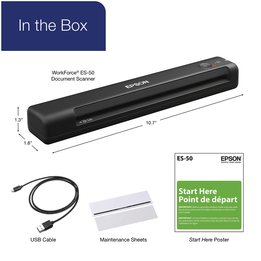 Epson WorkForce ES-50 Portable Sheet-fed Document Scanner for PC and Mac, Black 🍁 All In One Marketplace Canada
