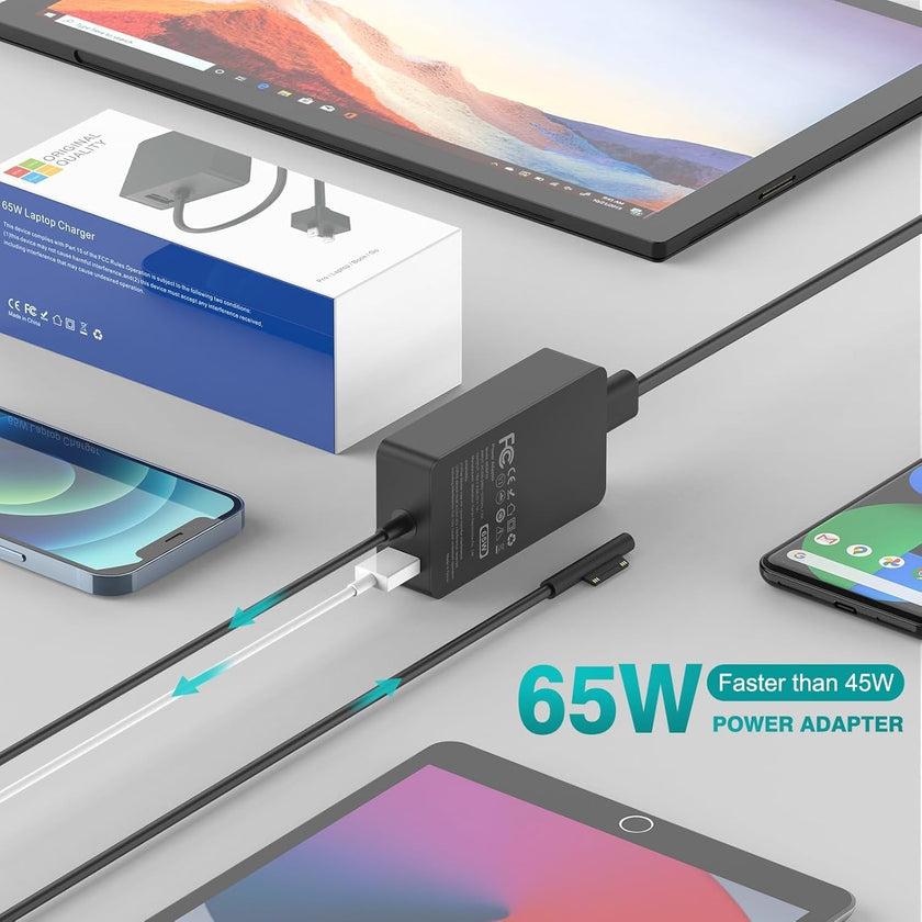 IFEART 65W Laptop Charger Compatible with Surface Pro 11/10/ 9/8/ 7+/ 7/6/ 5/4/ 3/ X, Power Adapter for Surface Laptop 7/6/5/4/3/2/1, Book 3/2/1, Go Tablet, Support 44W, 36W, 10FT 🍁 All In One Marketplace Canada