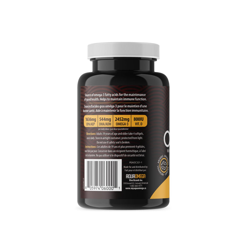 AQUAOMEGA 3X Extra Strength High EPA Fish Oil Omega 3 Supplements, Wild Caught Triple Strength Omega 3 Fish Oil Capsules with EPA, DHA and Vitamin D, Omega3 Supplements Made in Canada,120 Softgels 🍁 All In One Marketplace Canada