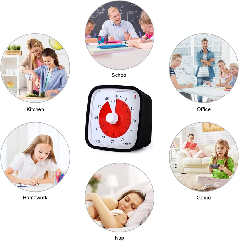 Visual Timer with Protective Case, Yunbaoit Upgraded 60-Minute Countdown Timer for Kids and Adults with Low Battery Remind, Silent Time Management Tool, No Ticking Optional Alert(Black) 🍁 All In One Marketplace Canada