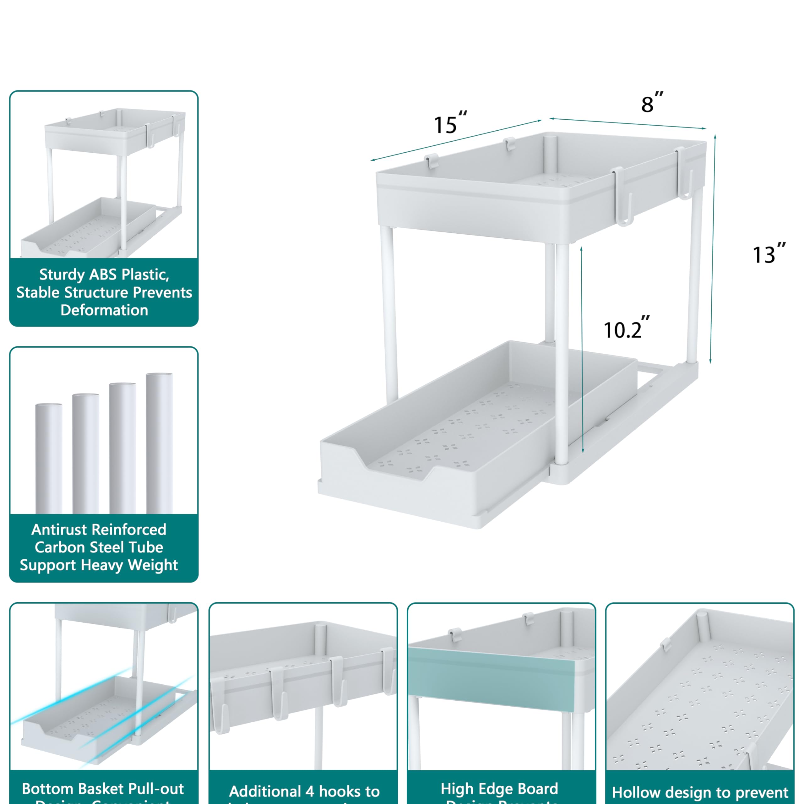 DEKAVA Under Sink Organizer 2 Pack, Bathroom Organizes, 2 Tier Sliding Cabinet Basket Organizer Drawer, Multi-Purpose Bath Collection Baskets for Bathroom (White) 🍁 All In One Marketplace Canada