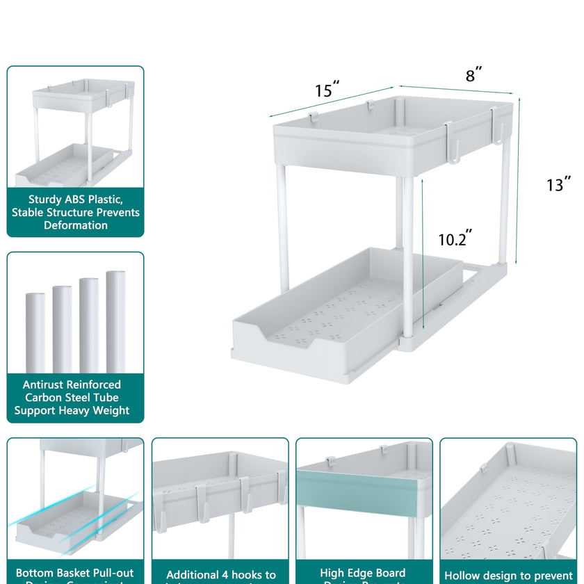 DEKAVA Under Sink Organizer 2 Pack, Bathroom Organizes, 2 Tier Sliding Cabinet Basket Organizer Drawer, Multi-Purpose Bath Collection Baskets for Bathroom (White) 🍁 All In One Marketplace Canada