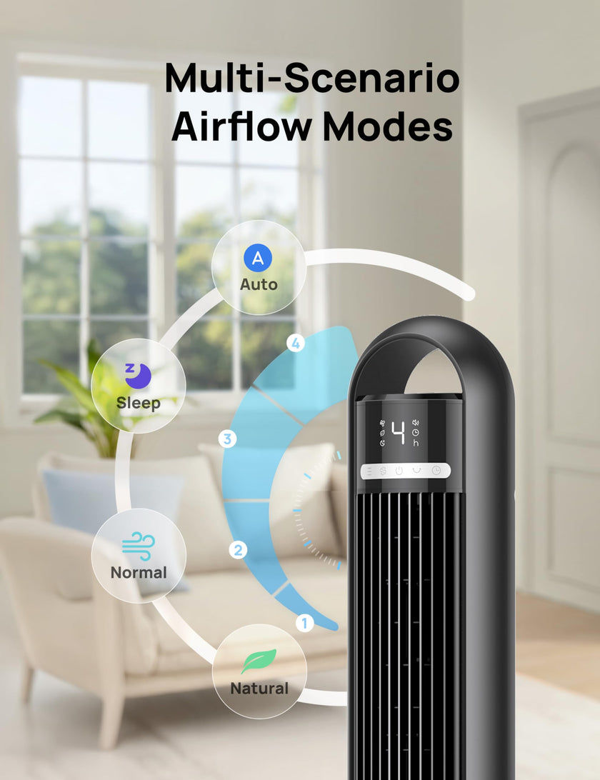 DREO Smart Tower Fan for Bedroom, 90° Oscillating Standing Fans for Room with 4 Speeds, 4 Modes, 25dB Quiet for Sleep, 25ft/s Velocity, 8H Timer, Remote/App/Voice Control for Living Room, Office, Home 🍁 All In One Marketplace Canada