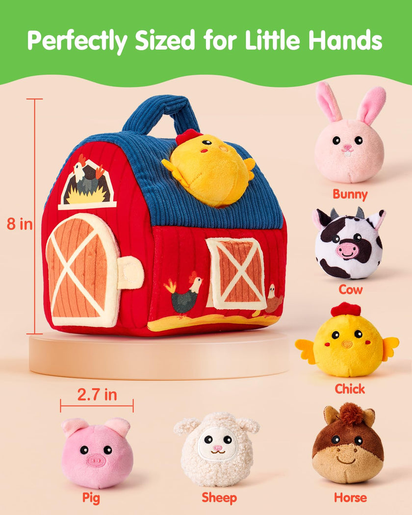 hahaland Montessori Baby Toys 6-12 Months - Surprise Barn with Stuffed Farm Animals Toys for Babies with Rattle & Mirror, Sensory Toys for Babies Boy Girl, Travel Toys for Toddlers 1-3 🍁 All In One Marketplace Canada