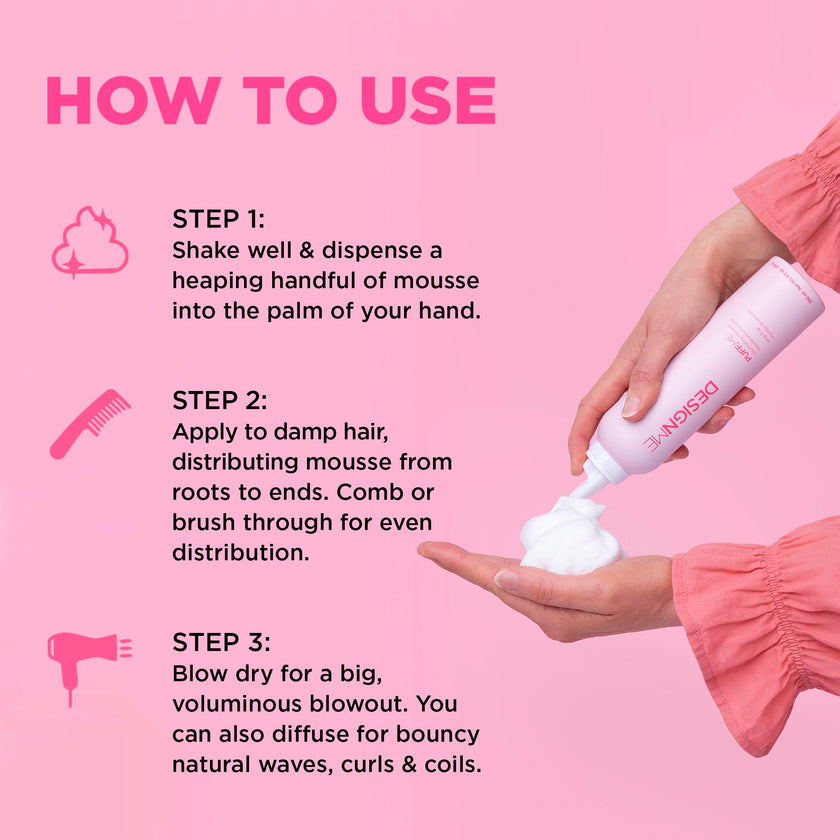 DESIGNME PUFF.ME Hair Mousse | Volumizing Mousse, Flexible Hold, Adds Body & Bounce | Heat Protection | Without Paraben, Sulfate & Alchohol | Volumizer for Fine Hair | Color Safe 🍁 All In One Marketplace Canada