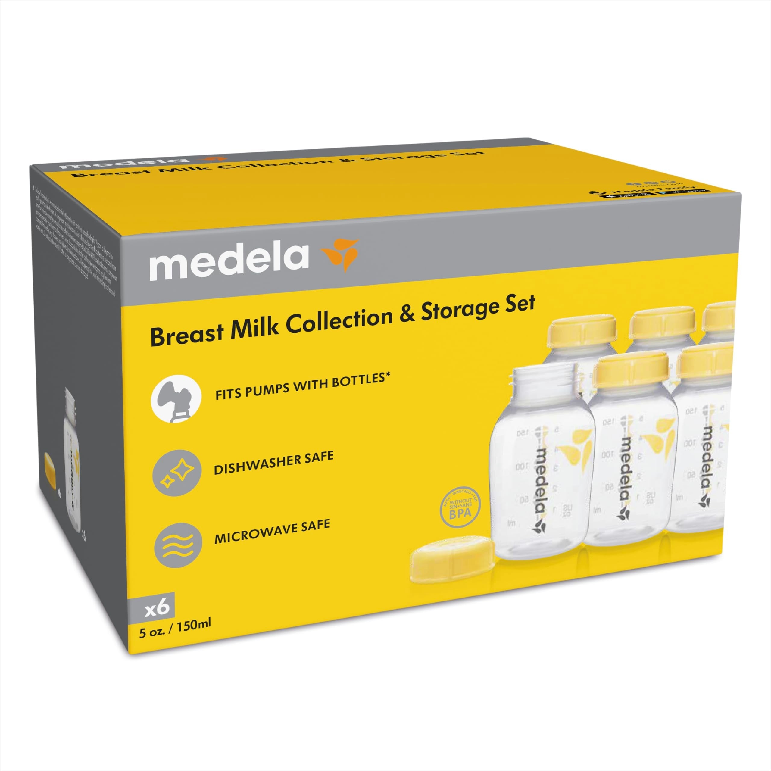 Medela Breast Milk Collection and Storage Bottles, 6 Pack, 5 Ounce Breastmilk Container, Compatible with Medela Breast Pumps and Made Without BPA 🍁 All In One Marketplace Canada