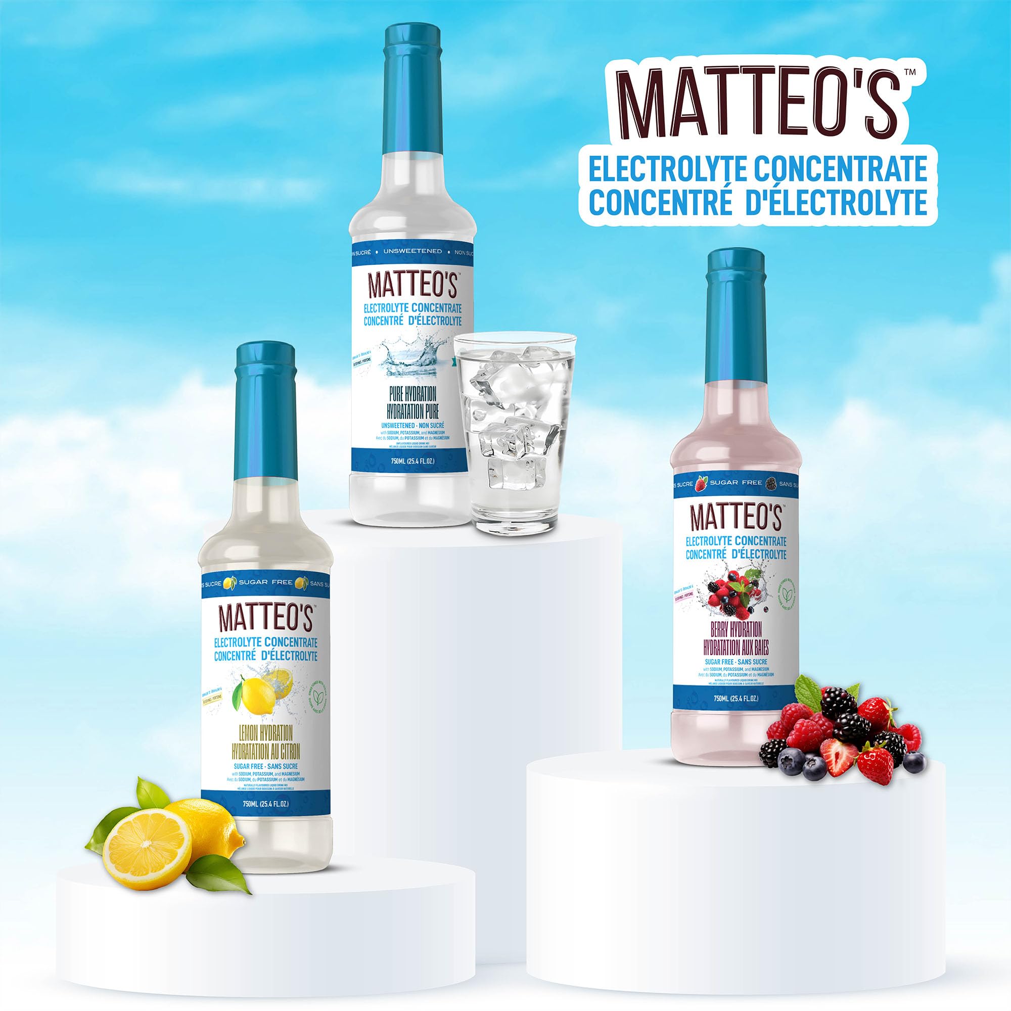 Matteo's Sugar-Free Hydration Concentrate - Electrolyte Drink for Quick Rehydration & Endurance, Ideal for Workouts, Travel, Heat & Sun, Delicious with Vitamins & Nutrients, Berry & Lemon Flavor, 750ml 2-Pack 🍁 All In One Marketplace Canada