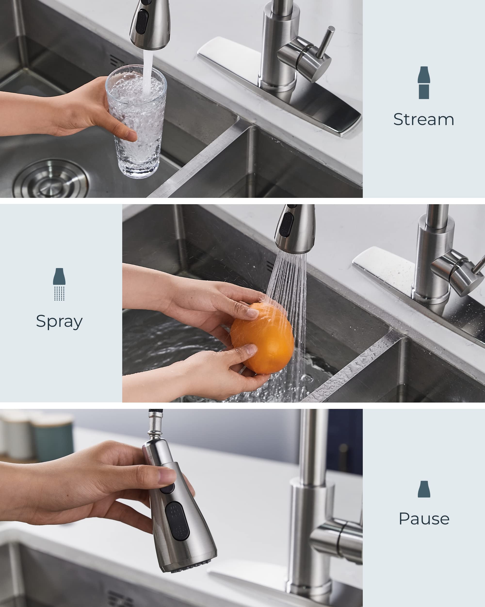 FORIOUS Kitchen Faucets with Pull Down Sprayer, Brushed Nickel, High Arc Single Handle Classic Stainless Steel Sink Faucet 1 or 3 Hole, Suitable for Farmhouse Camper Laundry Rv Bar 🍁 All In One Marketplace Canada