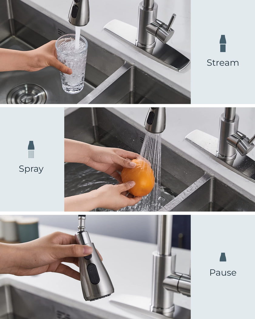 FORIOUS Kitchen Faucets with Pull Down Sprayer, Brushed Nickel, High Arc Single Handle Classic Stainless Steel Sink Faucet 1 or 3 Hole, Suitable for Farmhouse Camper Laundry Rv Bar 🍁 All In One Marketplace Canada