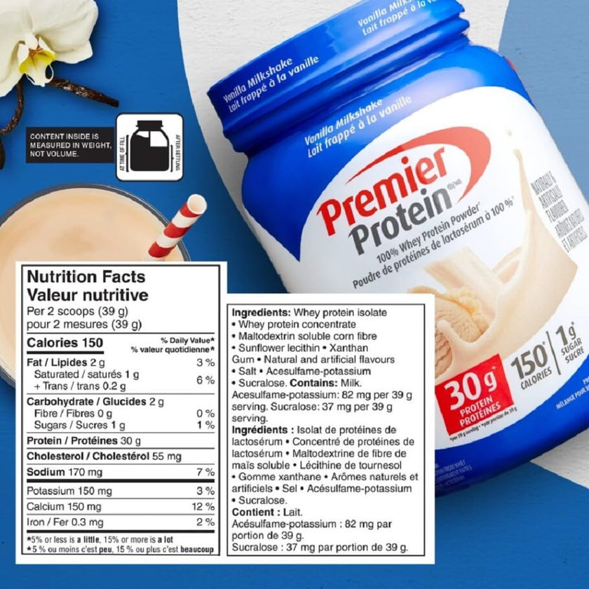 Premier Protein Powder, Vanilla Milkshake, High Protein Powder, 30g of Protein, 1g Sugar, 100% Whey Protein, Keto Friendly, Gluten Free, 17 Servings, 663 Grams 🍁 All In One Marketplace Canada