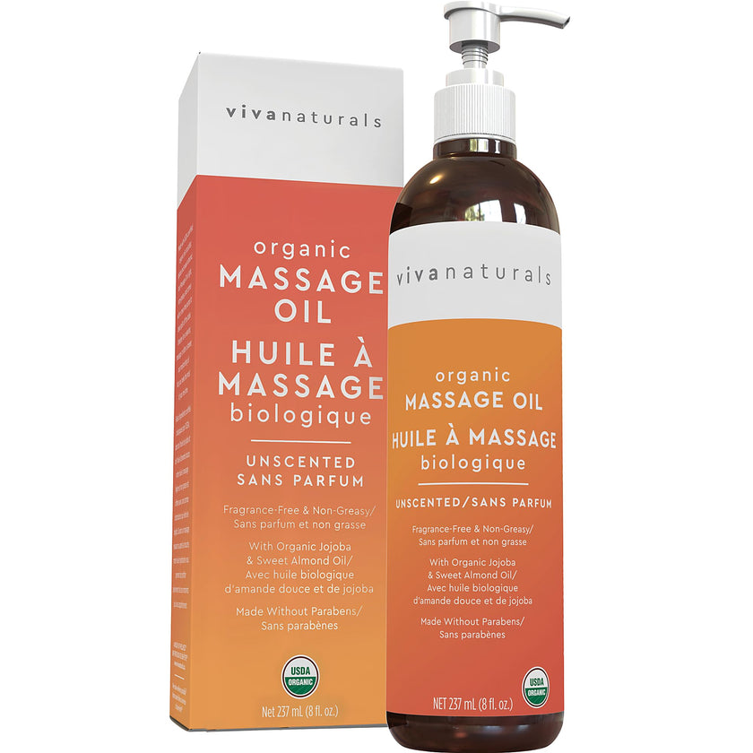 Viva Naturals Organic Massage Oil, Unscented Body Oil, Non-Greasy, 8 fl oz (237 mL) 🍁 All In One Marketplace Canada