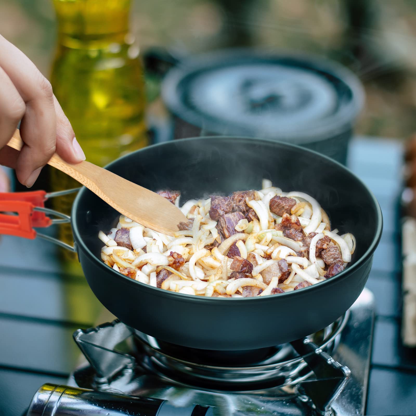 Overmont 16pc Camping Cookware Mess Kit, Portable Camping Cooking Set for Backpacking, Outdoor Hiking and Picnic Pot Pan Kettle Bowl Plate 🍁 All In One Marketplace Canada