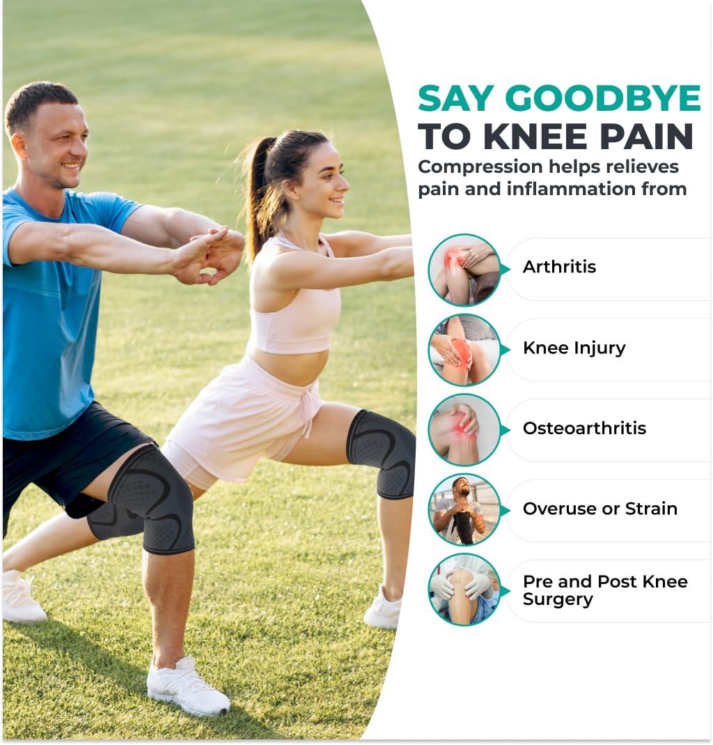 MODVEL 2 Pack Compression Knee Braces for Men & Women – Knee Support Sleeves for Sports, Workouts, Running, Weightlifting, Basketball, Volleyball – Joint Knee Pain Relief 🍁 All In One Marketplace Canada