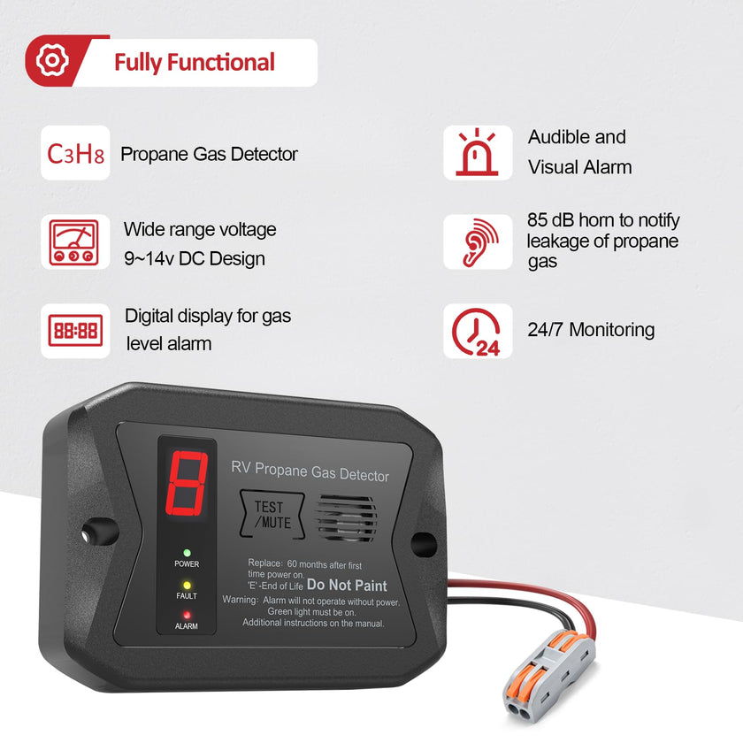 RV Propane Gas Detector, Digital Propane/LP Gas Alarm-12V DC for Motorhome Travel Trailer, Motor Coach, Truck Camper, (R501 Black) 🍁 All In One Marketplace Canada