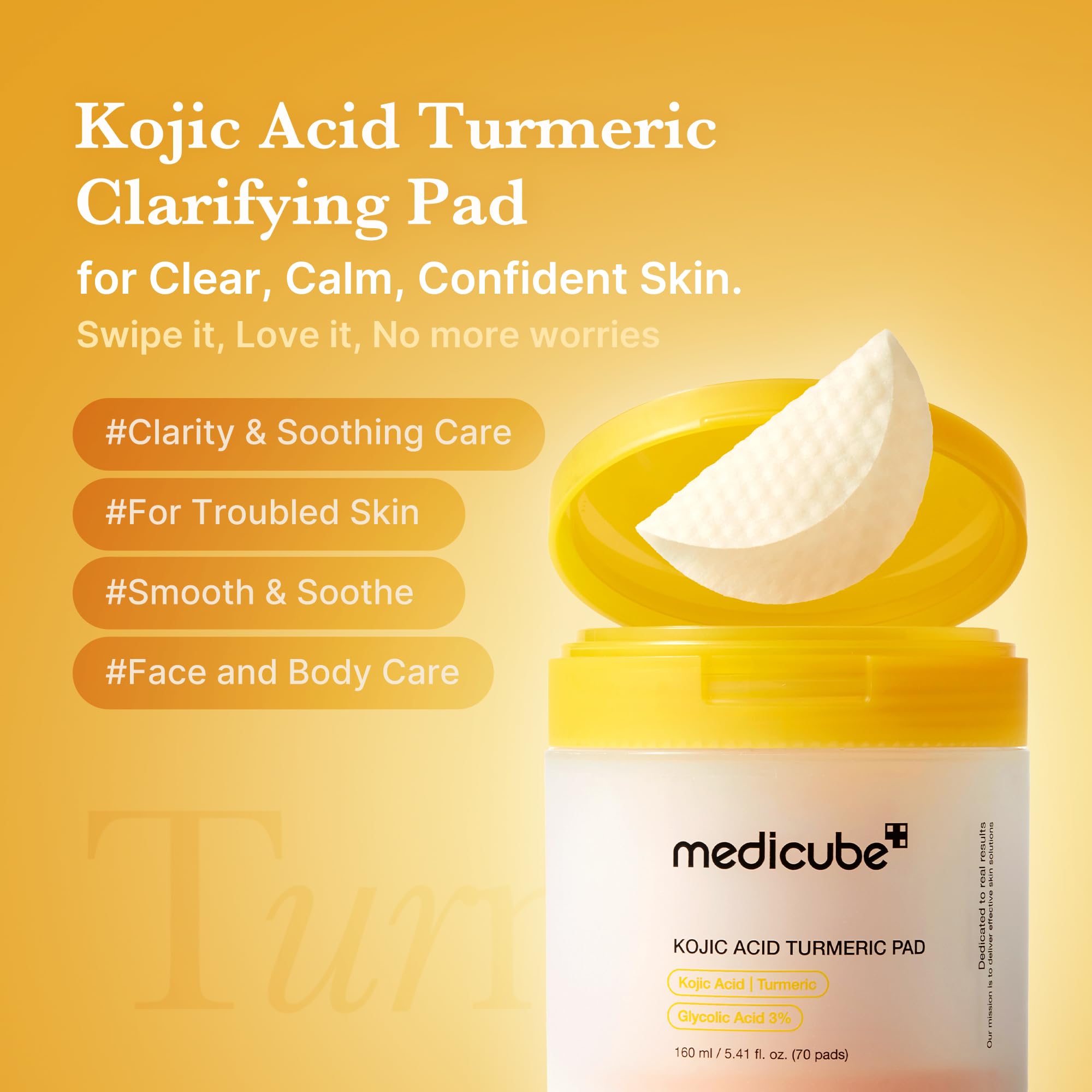 medicube Kojic Acid Turmeric Clarifying Toner Pad for Troubled Skin & Use After Spot Care, Soothing & Calming with Kojic Acid, Turmeric, Niacinamide & Glycolic Acid, Korean Skin Care, 70 Pads, 1 Pack 🍁 All In One Marketplace Canada
