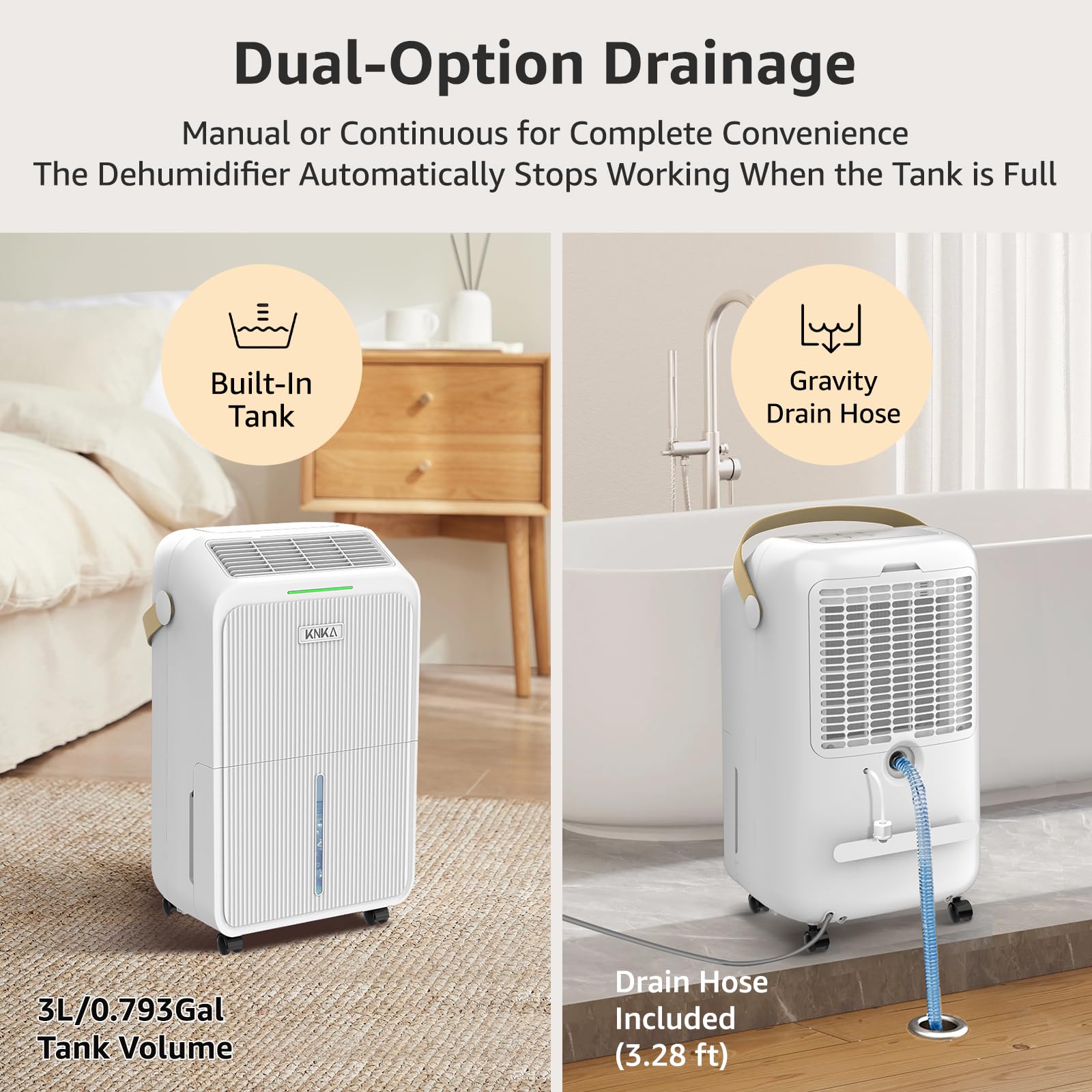 Dehumidifier for Basement with Drain Hose Max 34 Pints, KNKA 2500 Sq.Ft Dehumidifiers for Home, Large Room, Bathroom, Three Operation Modes, Intelligent Humidity Control, Dry Clothes, 24HR Timer 🍁 All In One Marketplace Canada