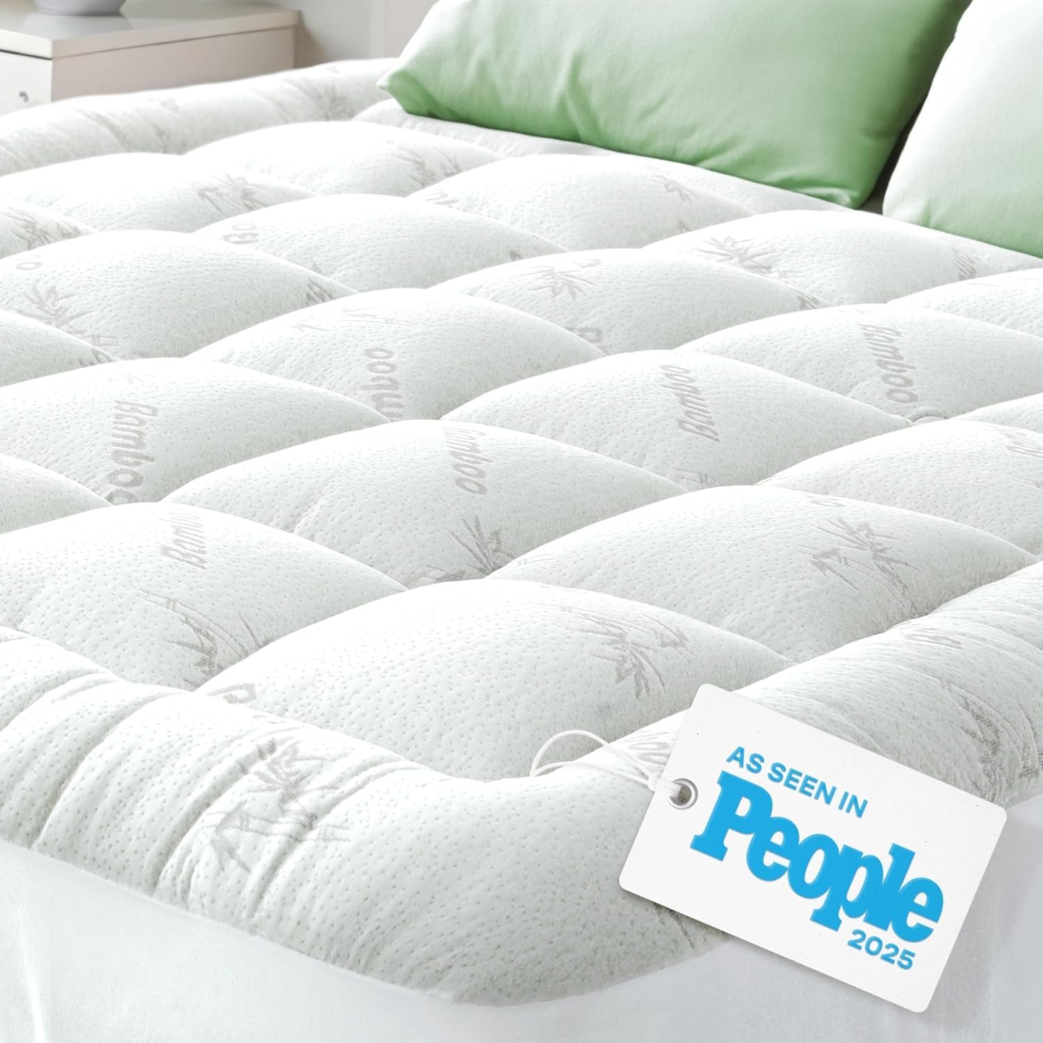 Bamboo Mattress Topper Queen Size - Thick Cooling Breathable Pillow Top Mattress Pad for Back Pain Relief - Deep Pocket Topper Fits 8-20 Inches (60x80 Inches, White) 🍁 All In One Marketplace Canada