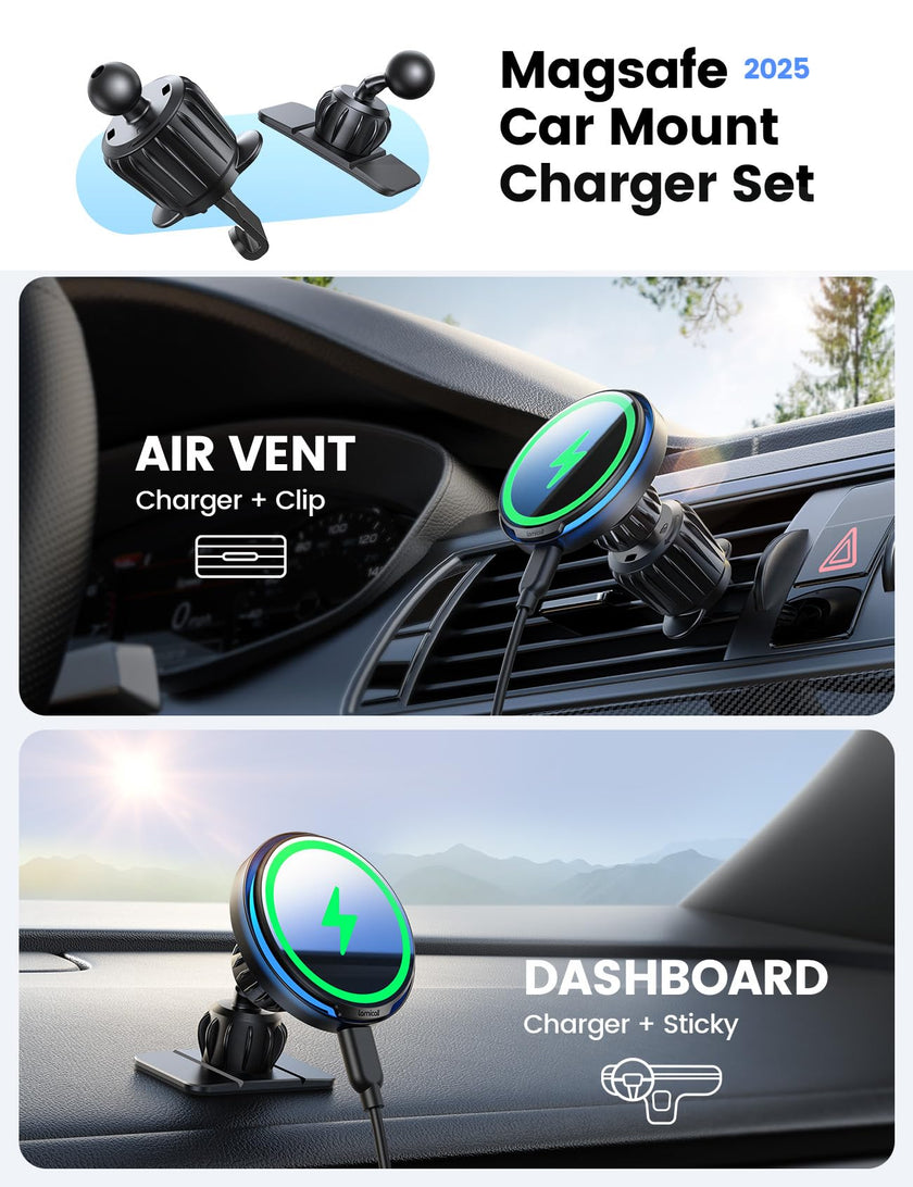 Lamicall for MagSafe Car Mount Charger - [Ultra Magnet] 15W Wireless Car Phone Holder Charger - HandsFree Magnetic Phone Holders for Your Car Vent for iPhone 17 16 15 14 13 Pro Max Handlebar, Mom Gift 🍁 All In One Marketplace Canada