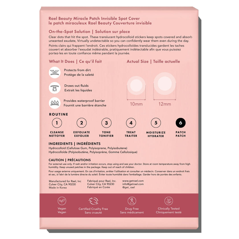 Rael Miracle Invisible Spot Cover - Absorbing Cover, Hydrocolloid Patch, Korean Skin Care, Facial Stickers, 2 Sizes (96 Count) 🍁 All In One Marketplace Canada
