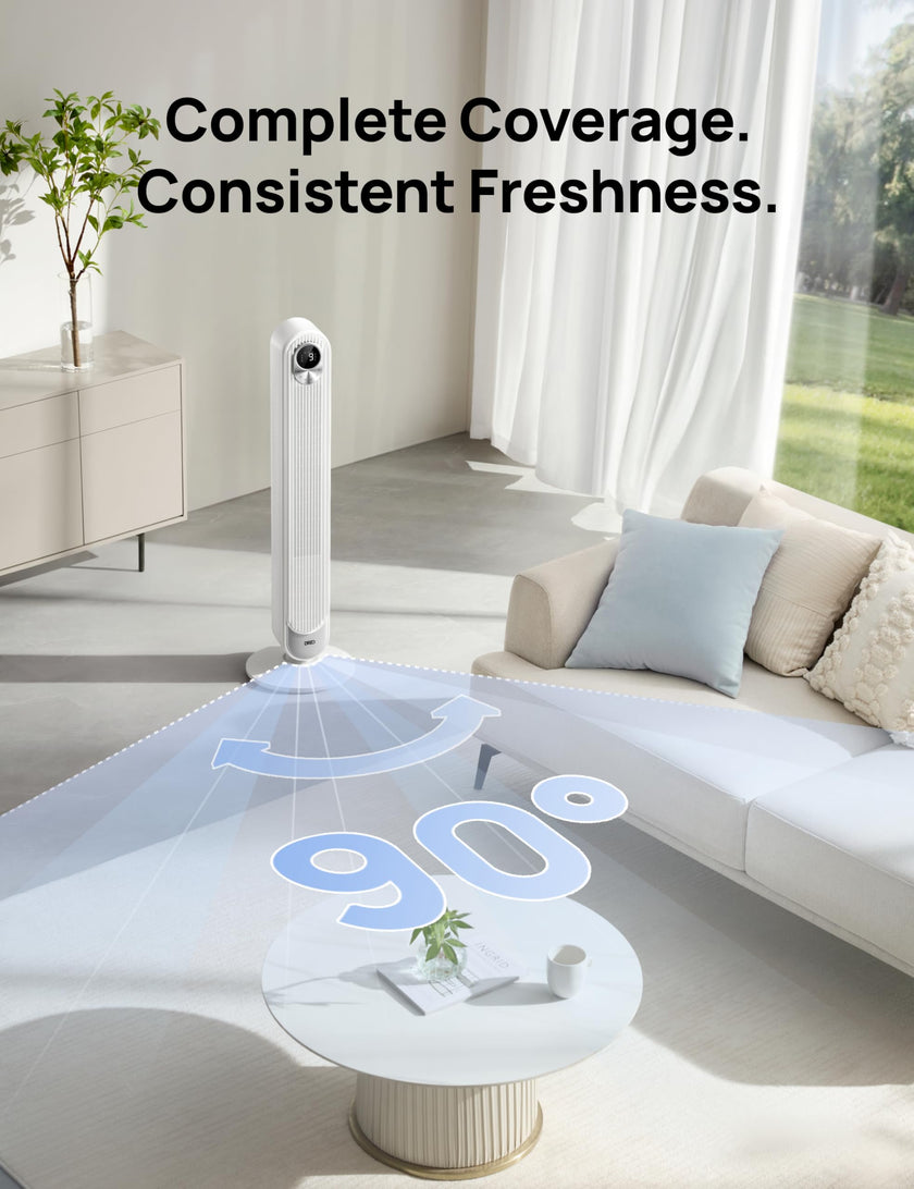 DREO Tower Fan 42 Inch, Cruiser Pro T1 Quiet Oscillating Bladeless Fan with Remote, 6 Speeds, 4 Modes, LED Display, 12H Timer, White Floor Standing Fan Powerful for Indoor Home Bedroom Office Room 🍁 All In One Marketplace Canada