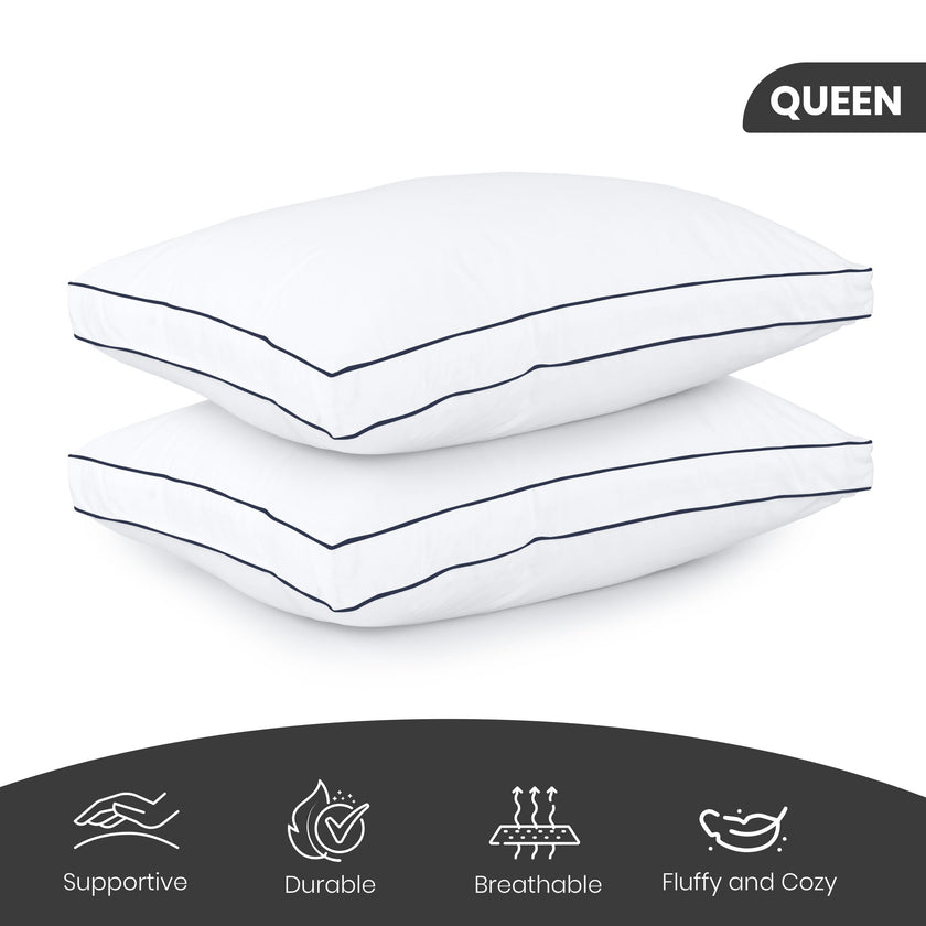 Utopia Bedding Bed Pillows for Sleeping Queen Size (Navy Hem), Set of 2, Cooling Hotel Quality, Gusseted Pillow for Back, Stomach or Side Sleepers 🍁 All In One Marketplace Canada