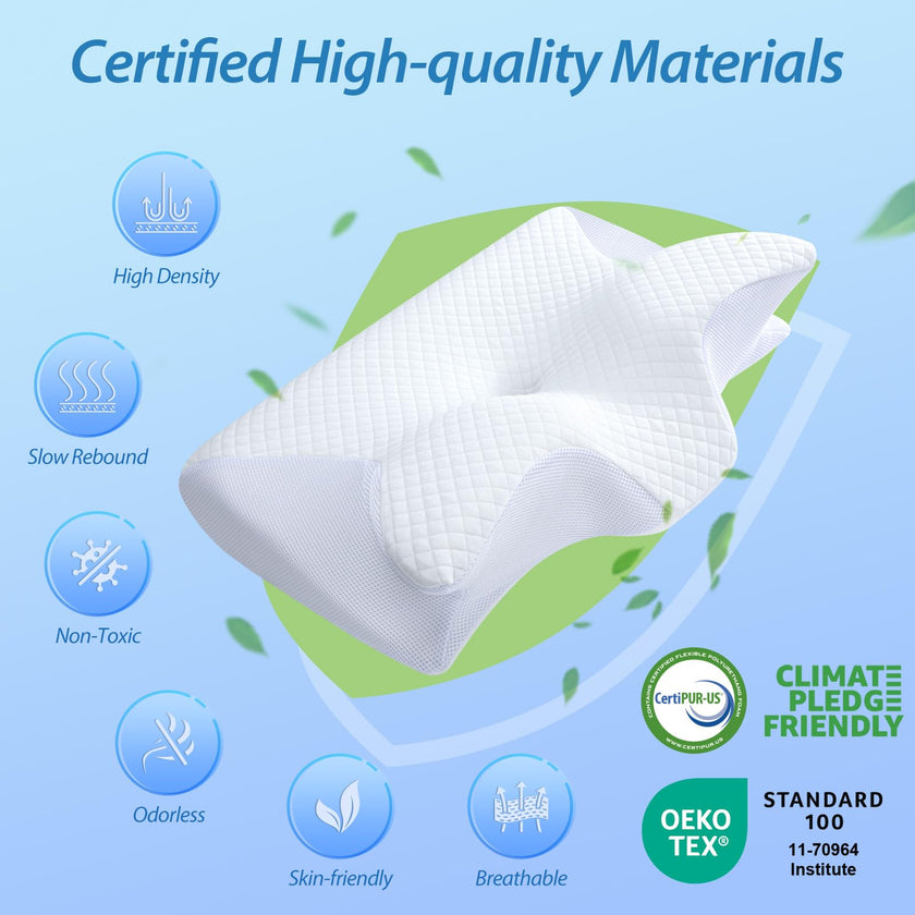 HOMCA Memory Foam Pillow, 2 in 1 Cervical Pillow for Neck Pain Relief, Ergonomic Neck Support Pillows for Side Back Stomach Sleepers with Breathable Pillowcase(White) 🍁 All In One Marketplace Canada