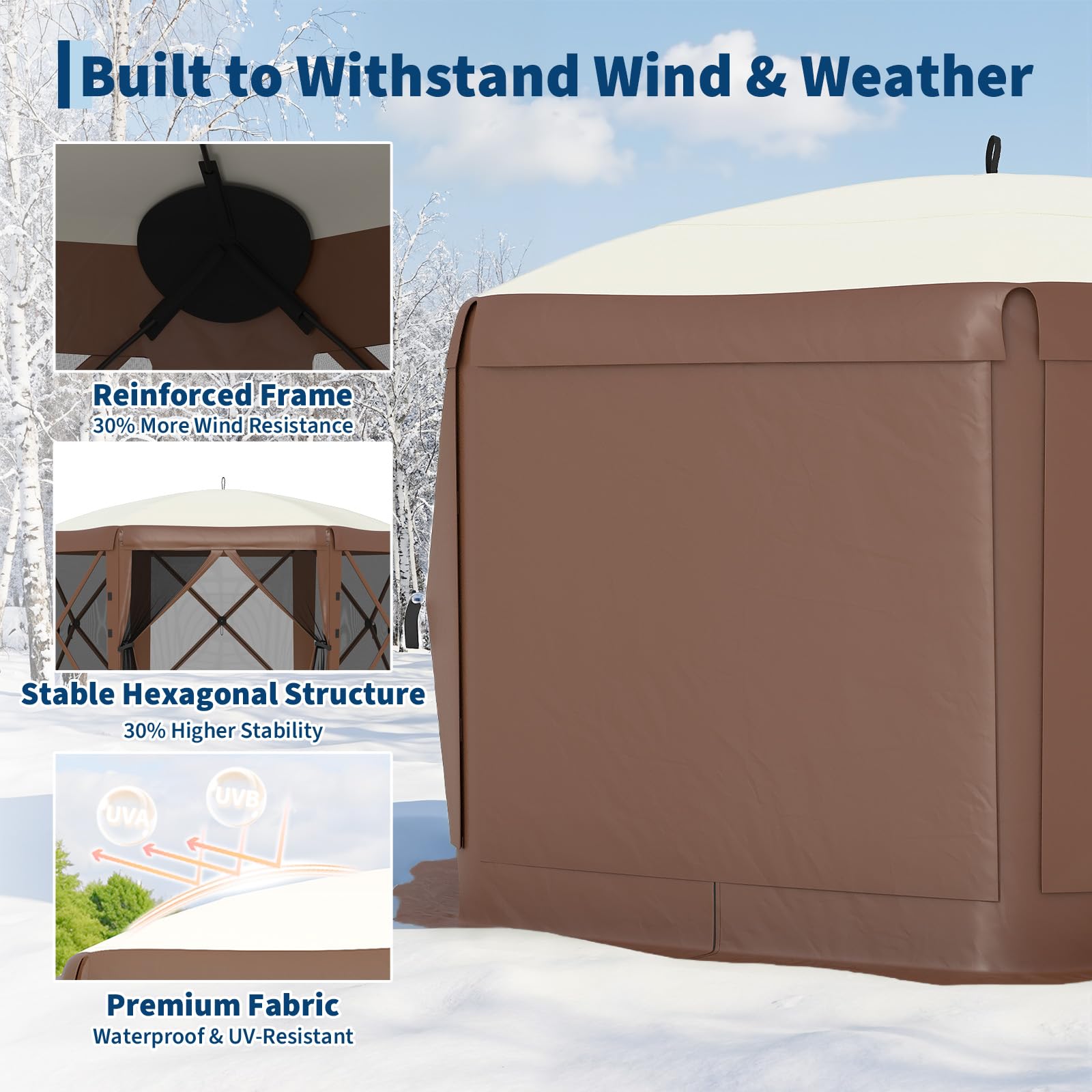 Garvee 13x13 Pop Up Gazebo, 6 Wind Panels, Instant Setup, Full Mesh, Khaki 🍁 All In One Marketplace Canada