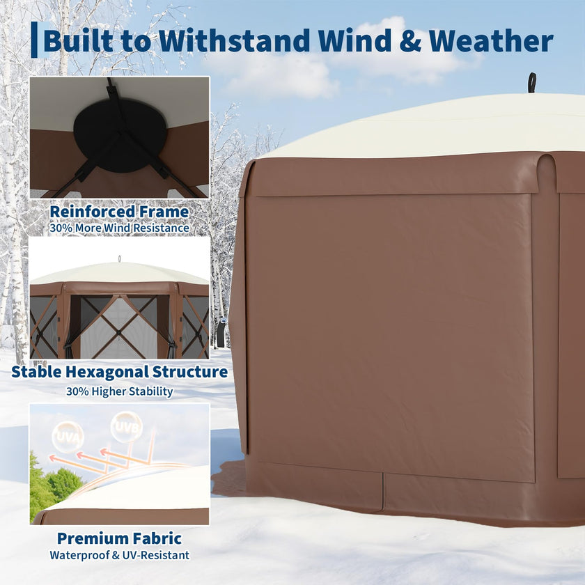 Garvee 13x13 Pop Up Gazebo, 6 Wind Panels, Instant Setup, Full Mesh, Khaki 🍁 All In One Marketplace Canada