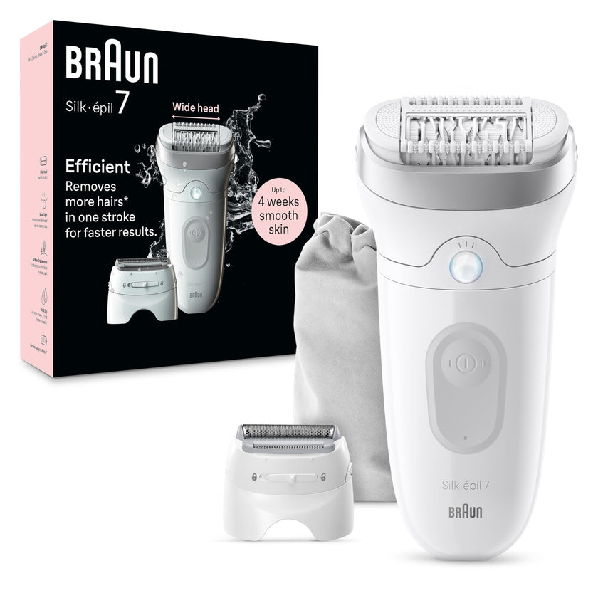 Braun Silk-épil 7 Epilator, Wet and Dry, Wide Head, Includes Shaver Head and Trimmer Comb, SE7-041, Silver 🍁 All In One Marketplace Canada