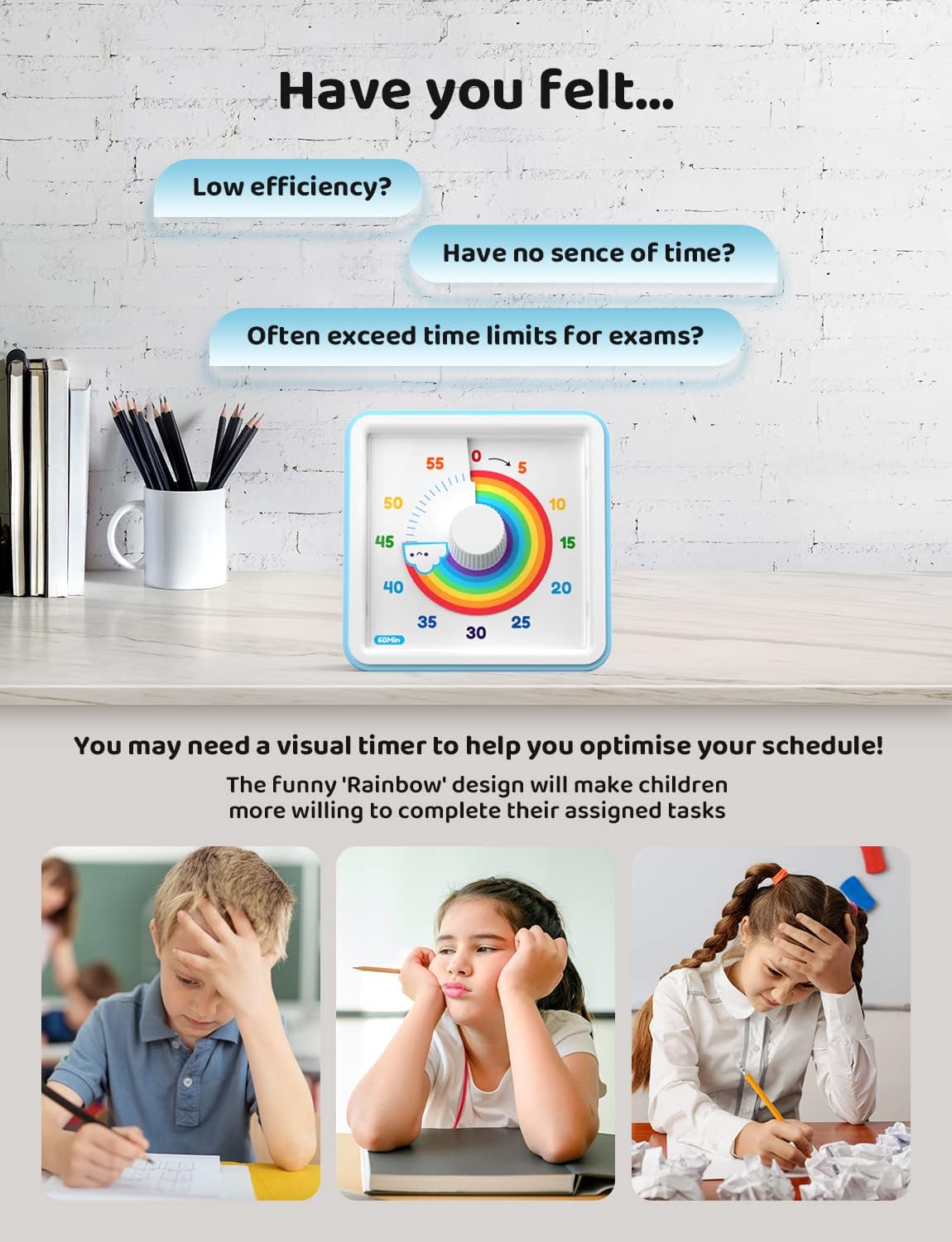 LIORQUE Visual Timer 60 Minute Countdown Timer for Kids Autism with Rainbow Pattern Design, Silent Time Management Tool, No Ticking 🍁 All In One Marketplace Canada