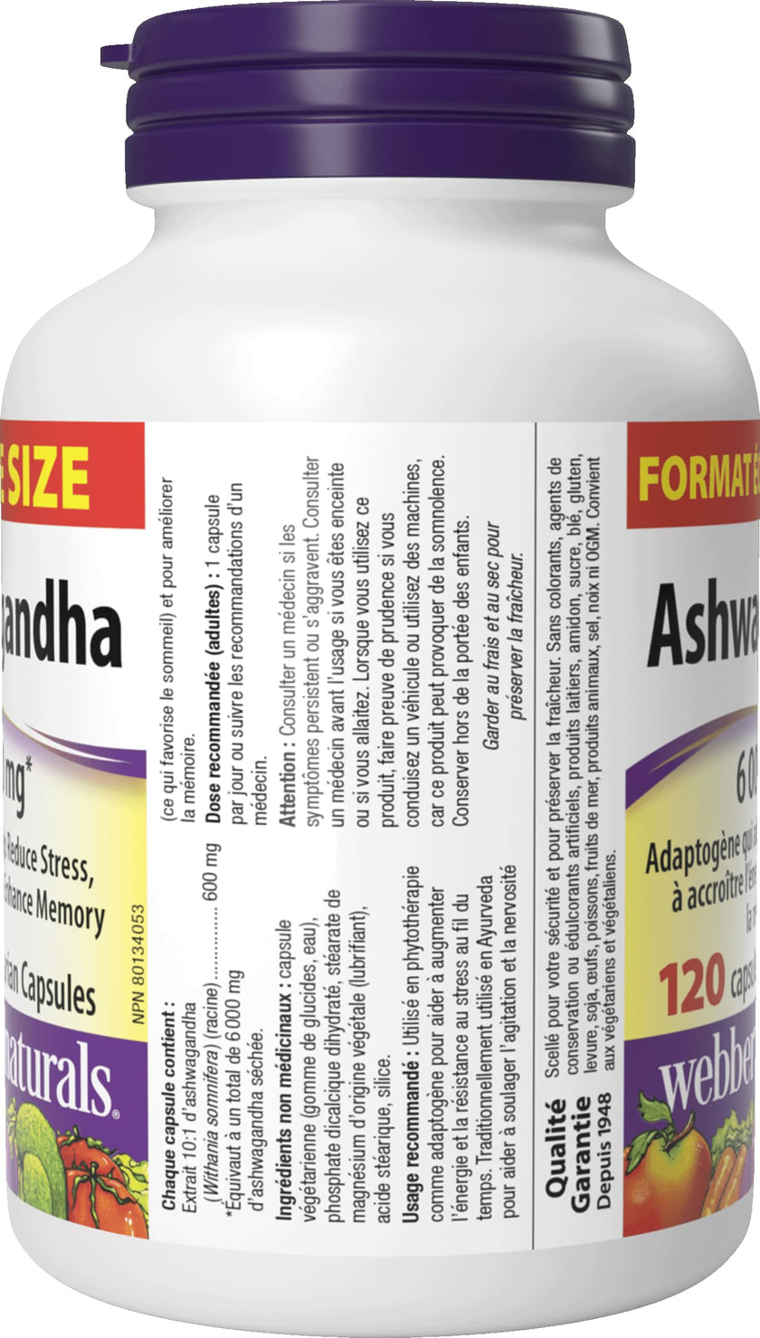 Webber Naturals Ashwagandha 6000 mg, 120 Capsules, Adaptogen to Help Reduce Stress & Increase Energy, Vegan 🍁 All In One Marketplace Canada