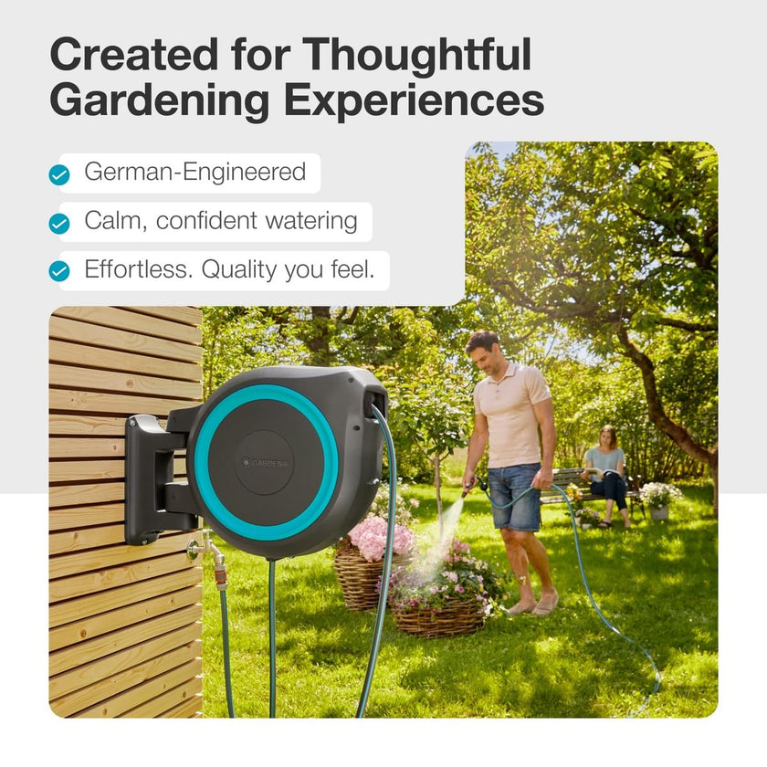 Gardena 18630-37.000.00 115 ft. Wall-Mounted Auto-Retractable Hose Reel, Frost-Proof, RollControl Technology for Safe and Slow retraction, 1/2